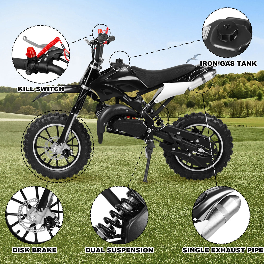 Gpower Gasoline 49cc Dirt Bike for Kids 6-15,2-Stroke Gas Power Mini Dirt Bike,1-Seater,Black