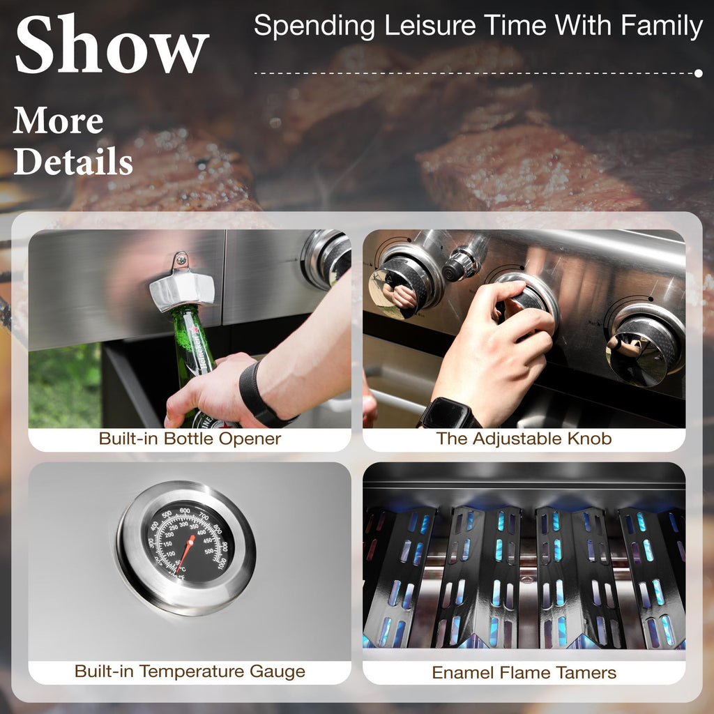 MF Studio 4 Burner Propane Gas Outdoor Grill with Side Burner Stainless Steel BBQ Grill