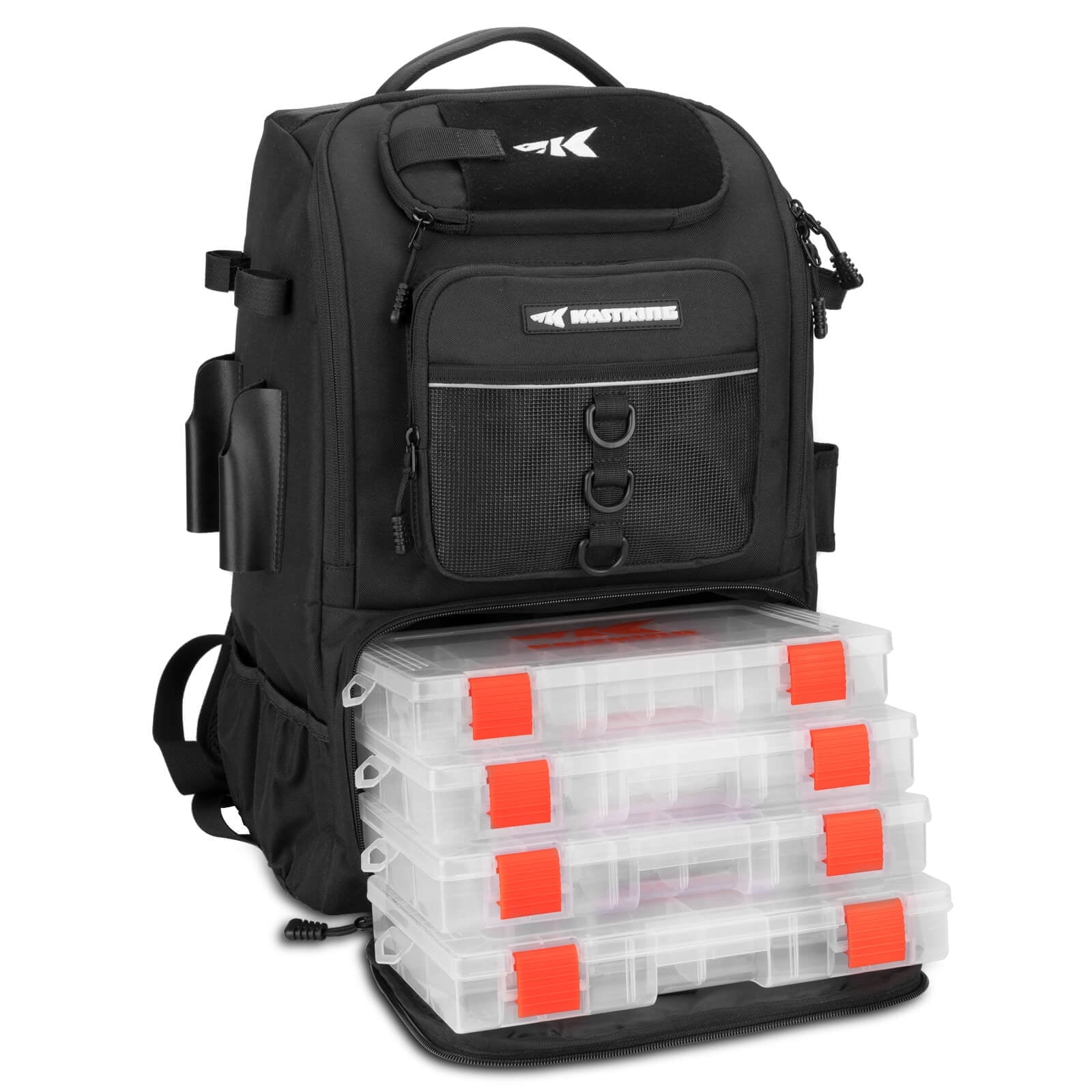 KastKing Fishing Tackle Backpack with Rod Holders 4 Tackle Boxes,Fishing Bag Storage Fishing Gear and Equipment-Black