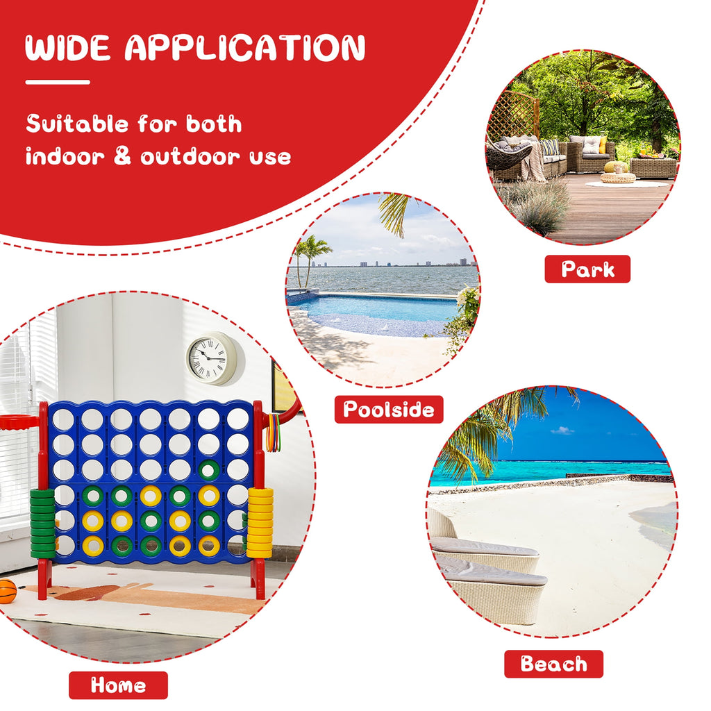 Costway 4-in-A Row Giant Game Set w/Basketball Hoop for Family Red