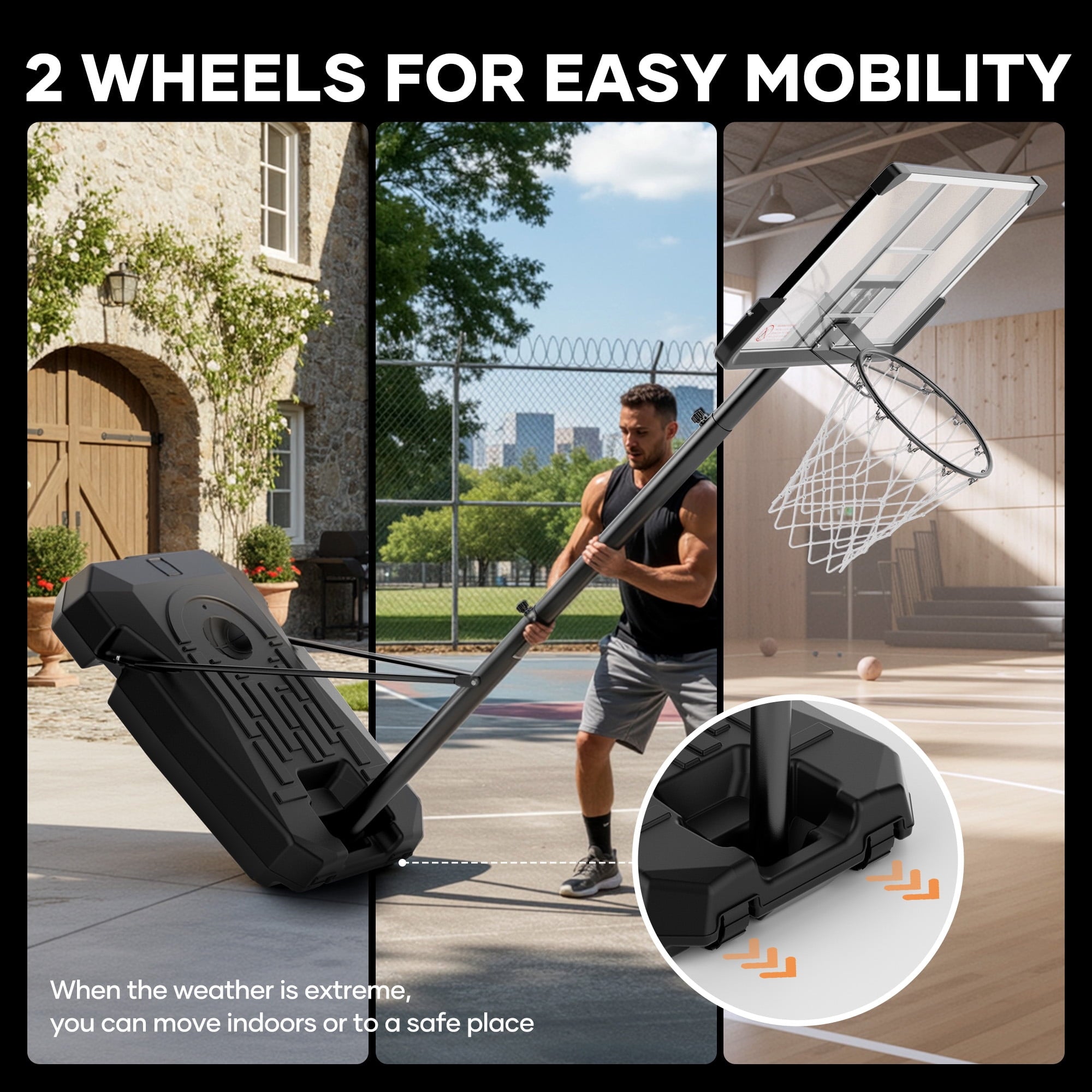 MaxKare 44In Basketball Hoop 7.5 ft to 10 ft Height Upgrade Large Base Portable Basketball Goal System with Quick Adjustment for Full Range of Players Indoor Outdoor Use