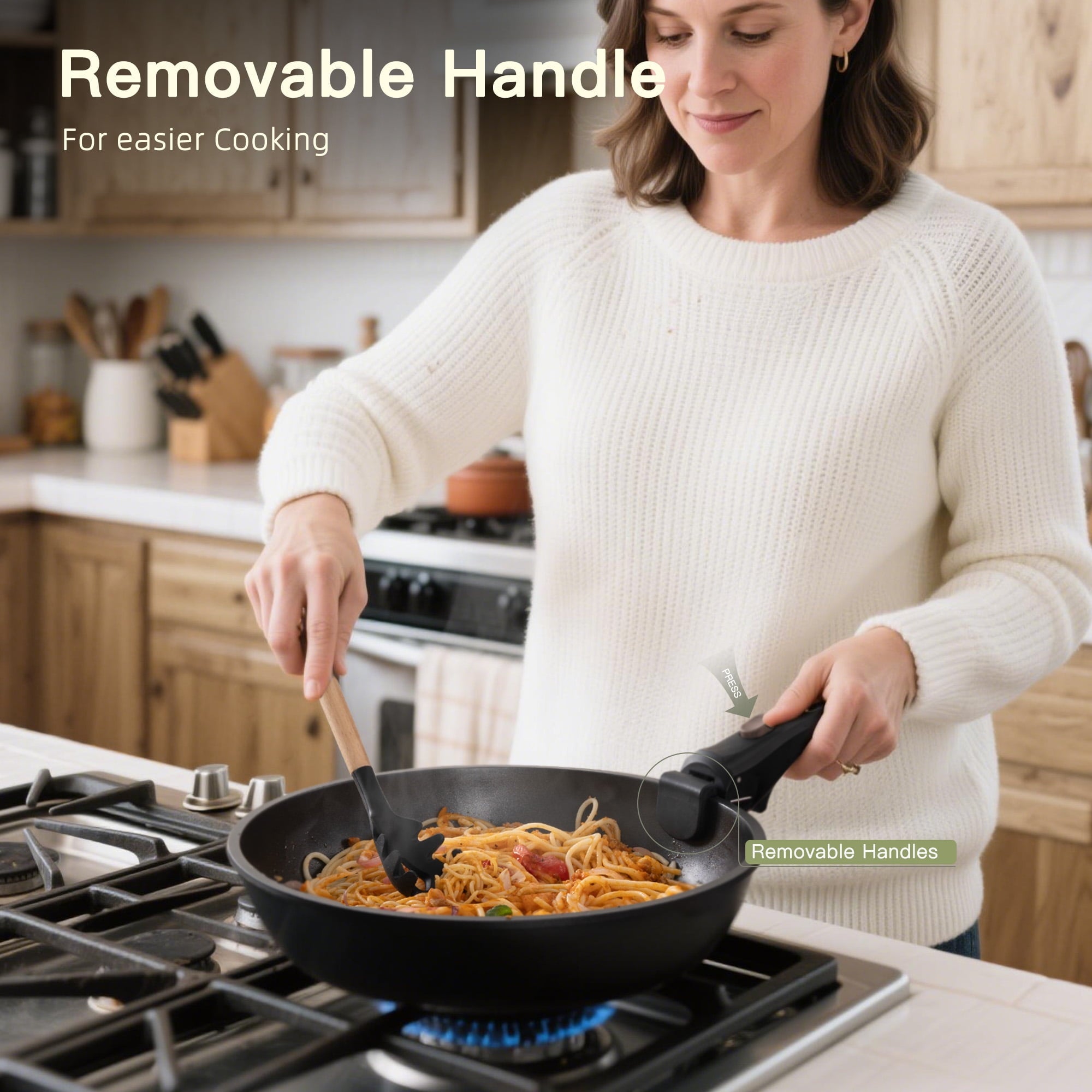 Astercook 20-Piece Pots and Pans Set, Nonstick Cookware Set with Detachable Handles, Oven & Dishwasher Safe, Induction Compatible, Stackable RV Kitchen Cooking Set, Black