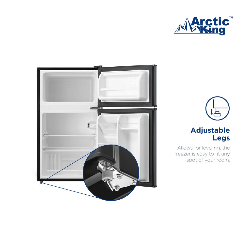 Arctic King 3.2 Cu ft Two Door Mini Fridge with Freezer, Stainless Steel, E-Star