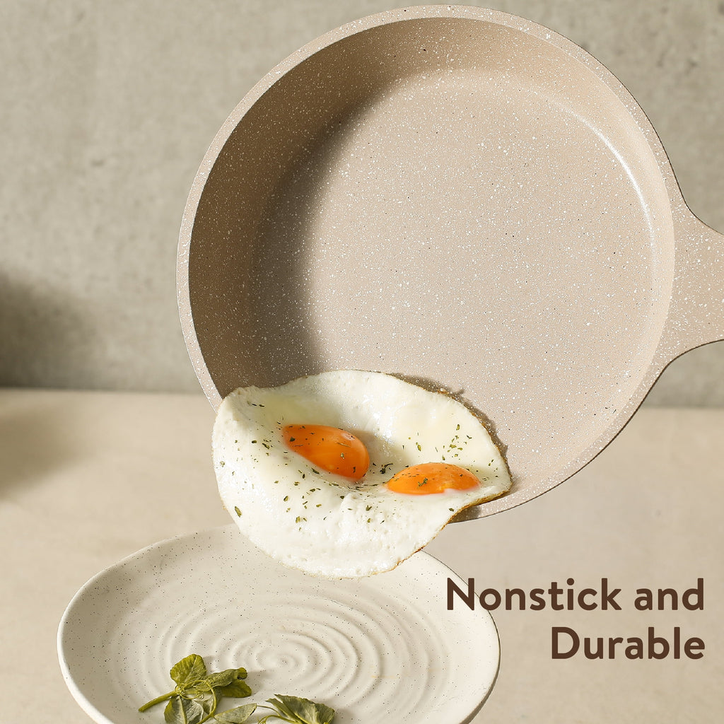 Carote Nonstick Cookware Set 7-Piece,Kitchen Pots and Pans Set,Stay-Cool Handles,Induction Compatible,Cookware Set for RV and Camping,Taupe