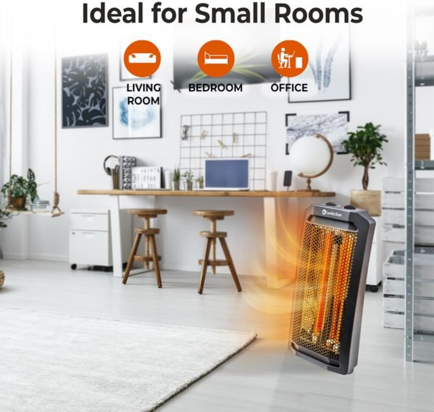 Comfort Zone Infrared Tower Heater, 1500W, Thermostat, 2 Settings