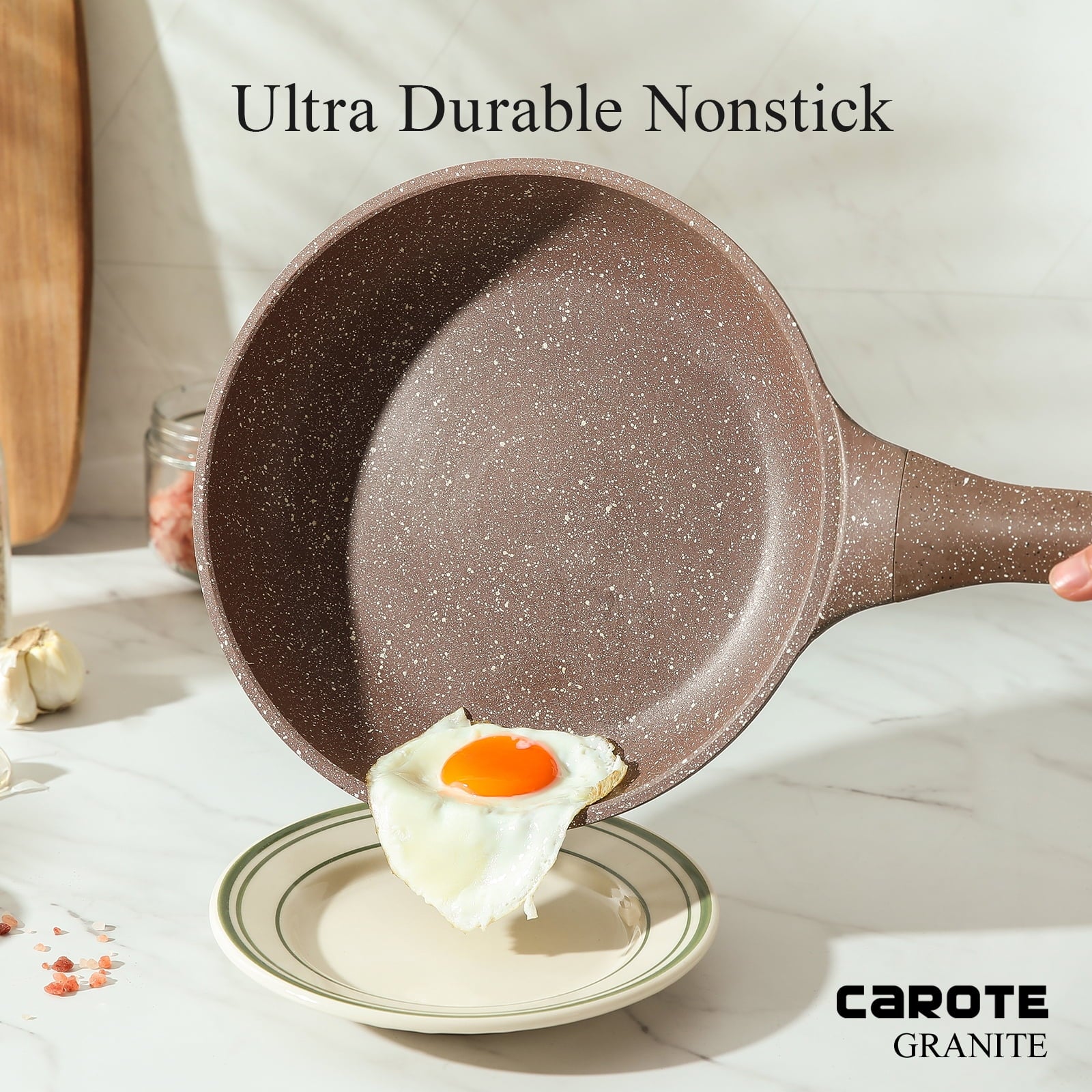 Carote Nonstick Granite Cookware Sets, 8Pcs Brown Pots and Pans, Induction Kitchen Cooking Set