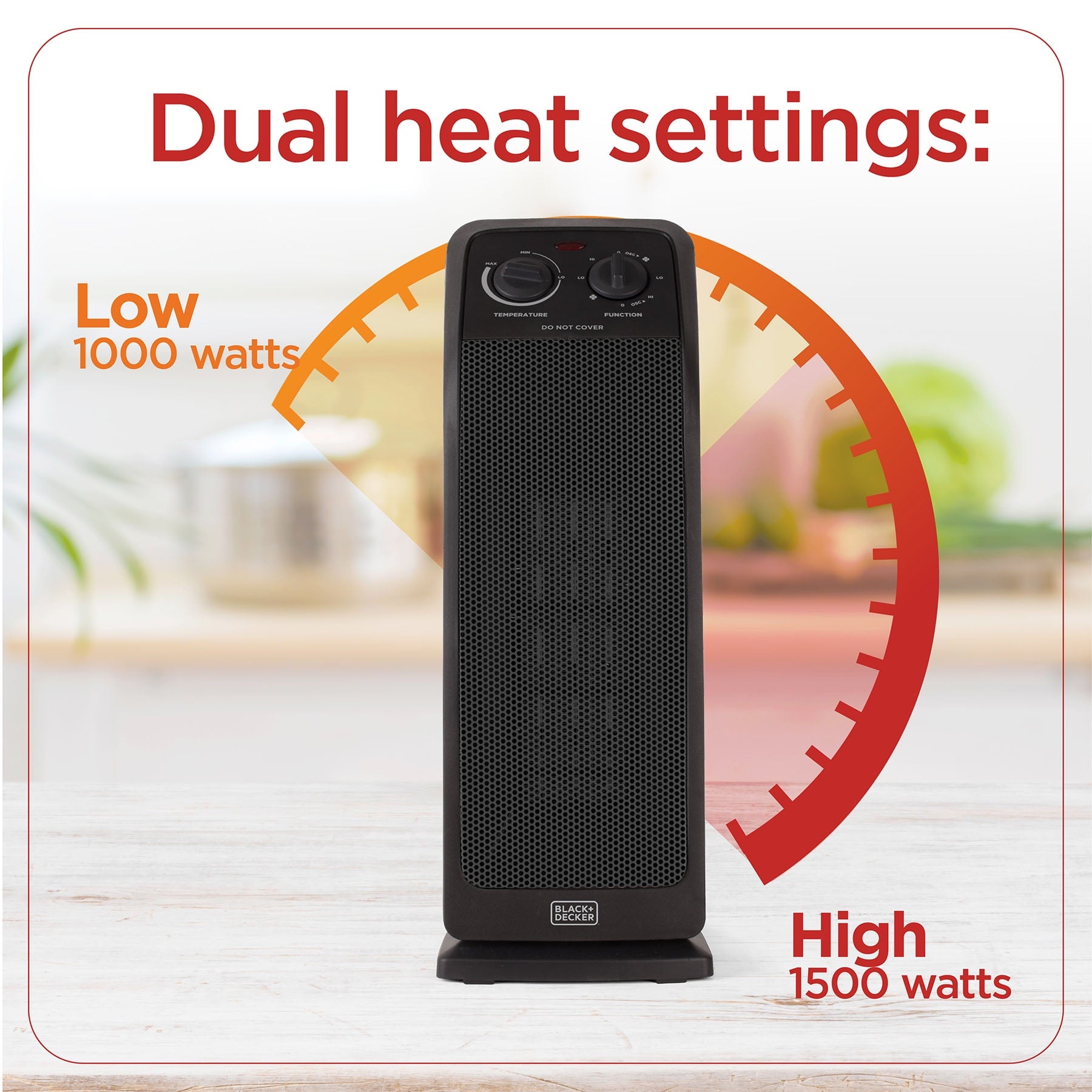 BLACK+DECKER 1,500-Watt-Max Oscillating Ceramic Tower Heater with Fan Setting, BHTC571