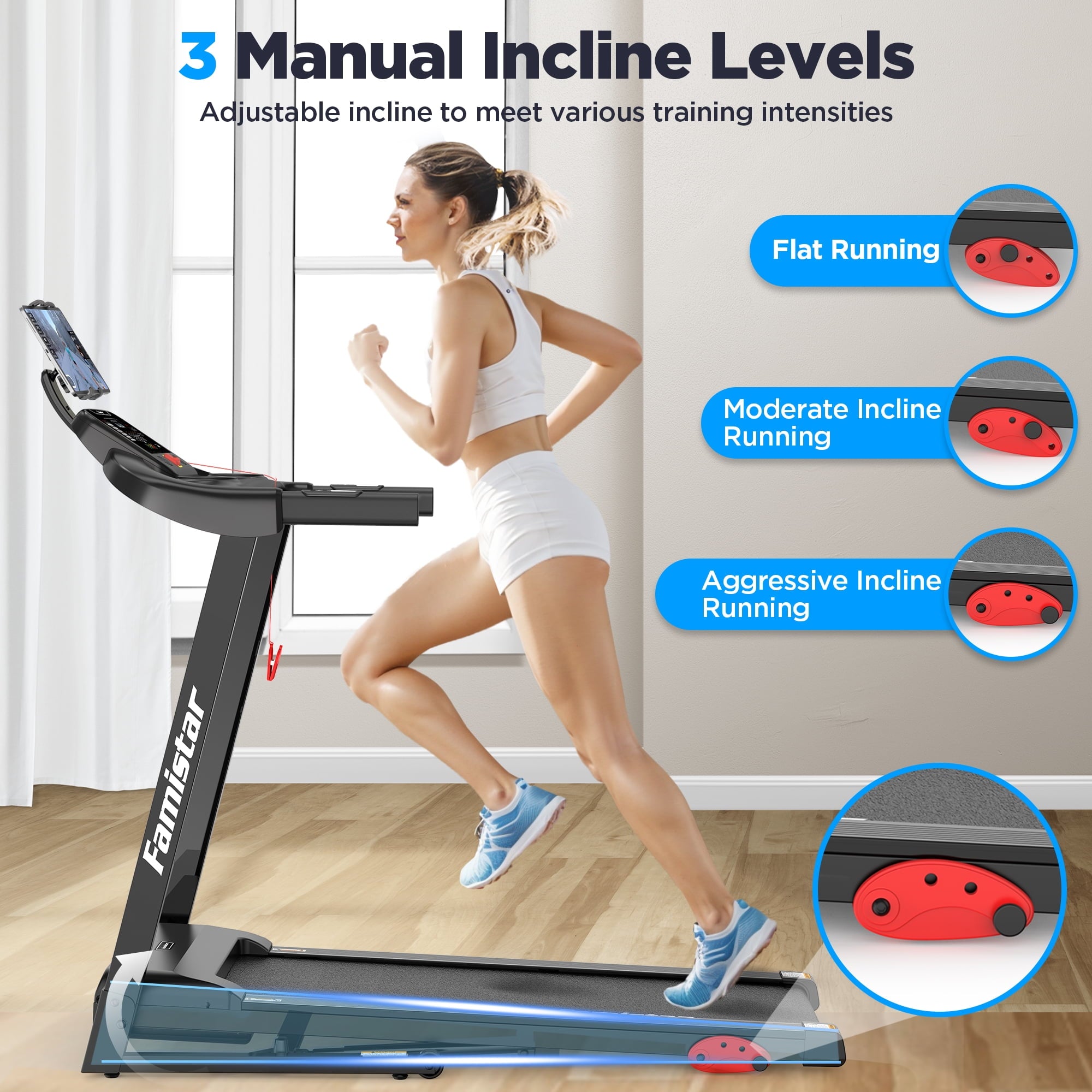 Treadmill for Home, Portable Folding Electric Exercise Treadmill with Adjustable Incline, APP Control, 64 Programs, 300 lb Capacity, 7.5MPH, Bluetooth Speakers, Running Walking Jogging, 12/23 Update