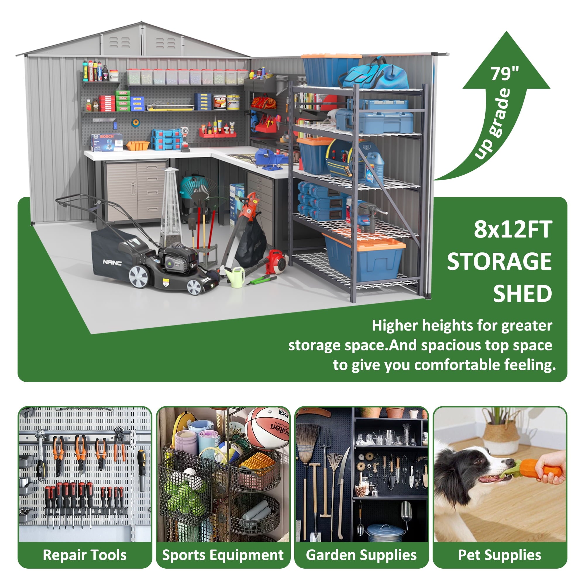 NETAJE 8'x12' Outdoor Metal Storage Shed with Upgraded Frame and Lockable Doors for Backyard, Garden, Lawn