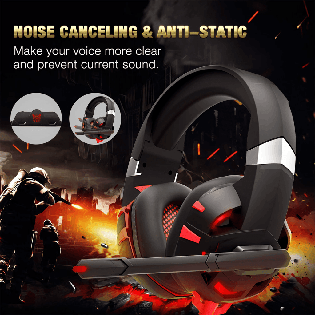 RUNMUS Gaming Headset with Noise Canceling Mic for PS4, Xbox One, PC, Mobile, 7.1 Surround Sound Headphone with LED Light for Kids Adults