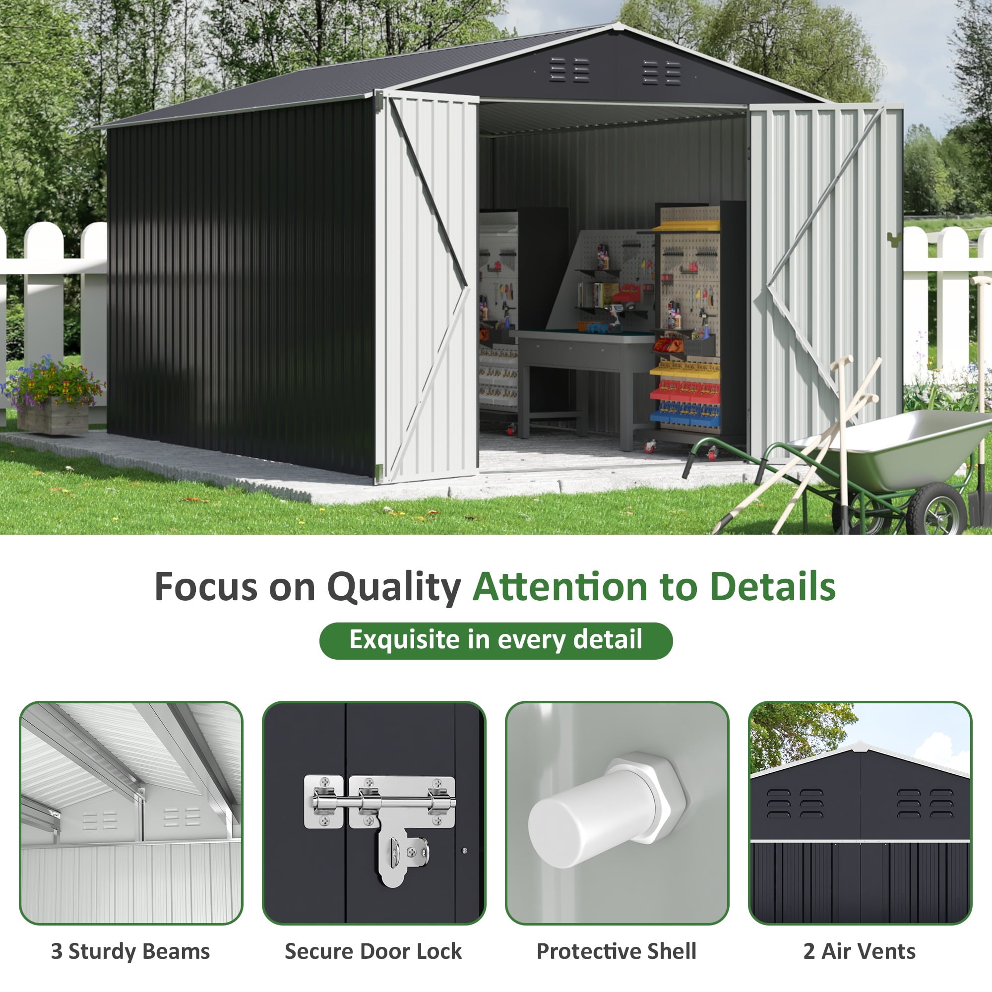NETAJE 8'x12' Outdoor Metal Storage Shed with Upgraded Frame and Lockable Doors for Backyard, Garden, Lawn