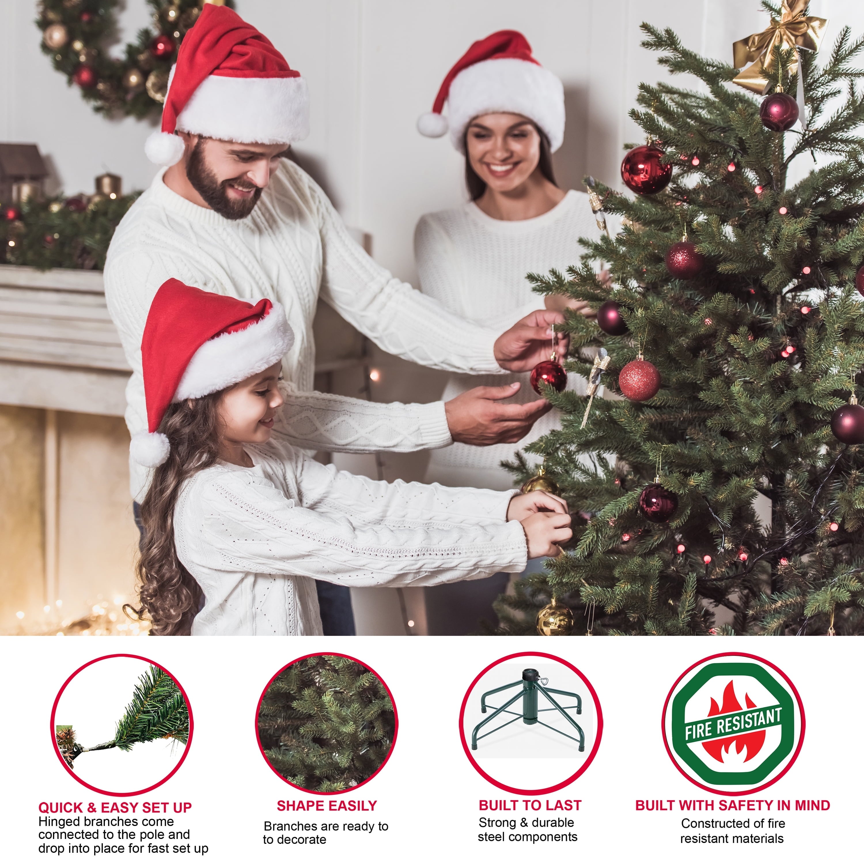 Puleo International 7.5' Pre-Lit Slim Flocked Fraser Fir Artifical Christmas Tree with 500 UL-Listed Multi-Color Incandescent Lights