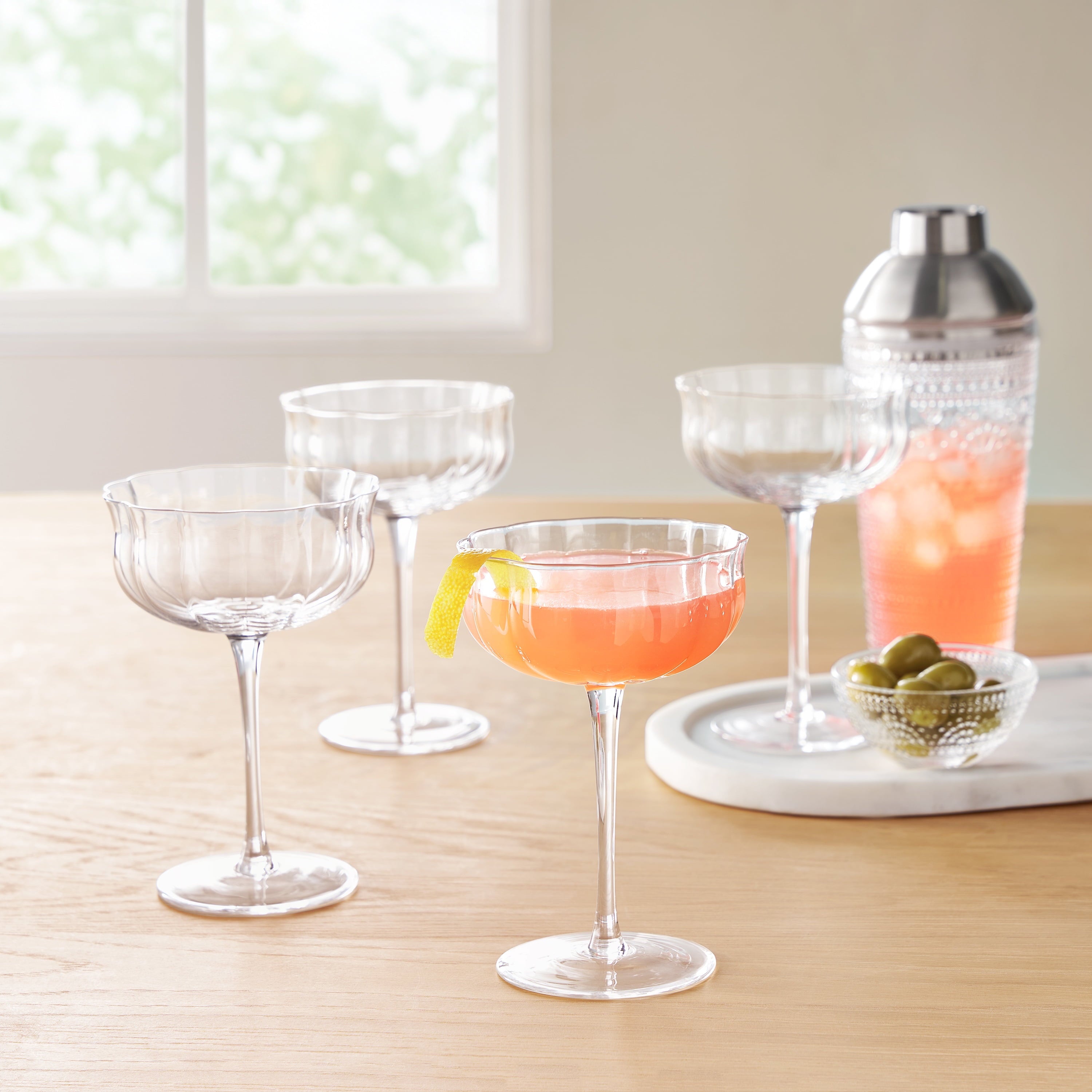 The Pioneer Woman Colette 8-Ounce Scalloped Cocktail Glasses, Clear, Set of 4