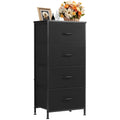 CONCETTA 4 Drawer Dresser, Wide Chest Drawers Nightstand Storage Tower Storage Fabric Dresser With Wood Top for Living Room, Bedroom, Closet, Black