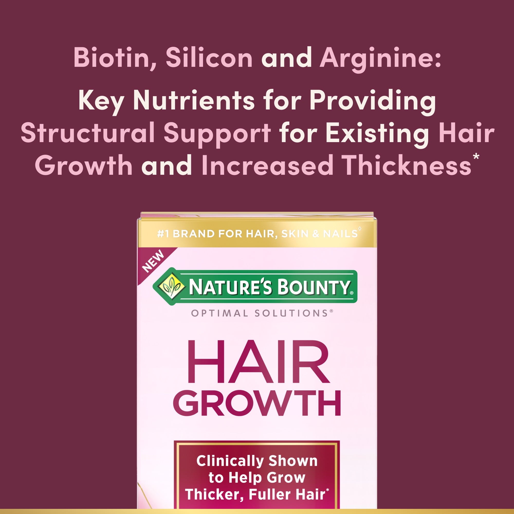 Nature’s Bounty® Optimal Solutions® Hair Growth Supplement for Women with Biotin Vitamin, Dietary Supplement, 30 Capsules