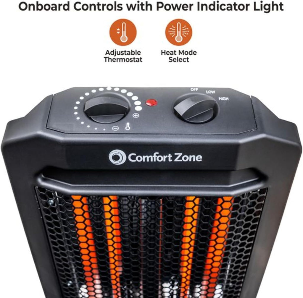 Comfort Zone Infrared Tower Heater, 1500W, Thermostat, 2 Settings