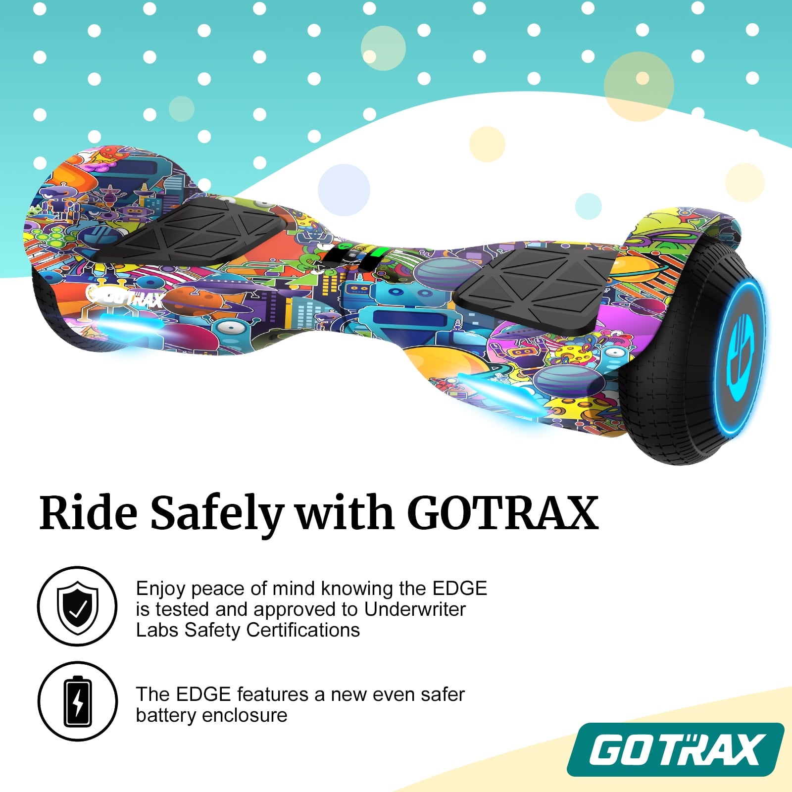 Gotrax Edge Hoverboard for Kids Adults, 6.5" Tires 6.2mph & 2.5 Miles Self Balancing Scooter, Galaxy