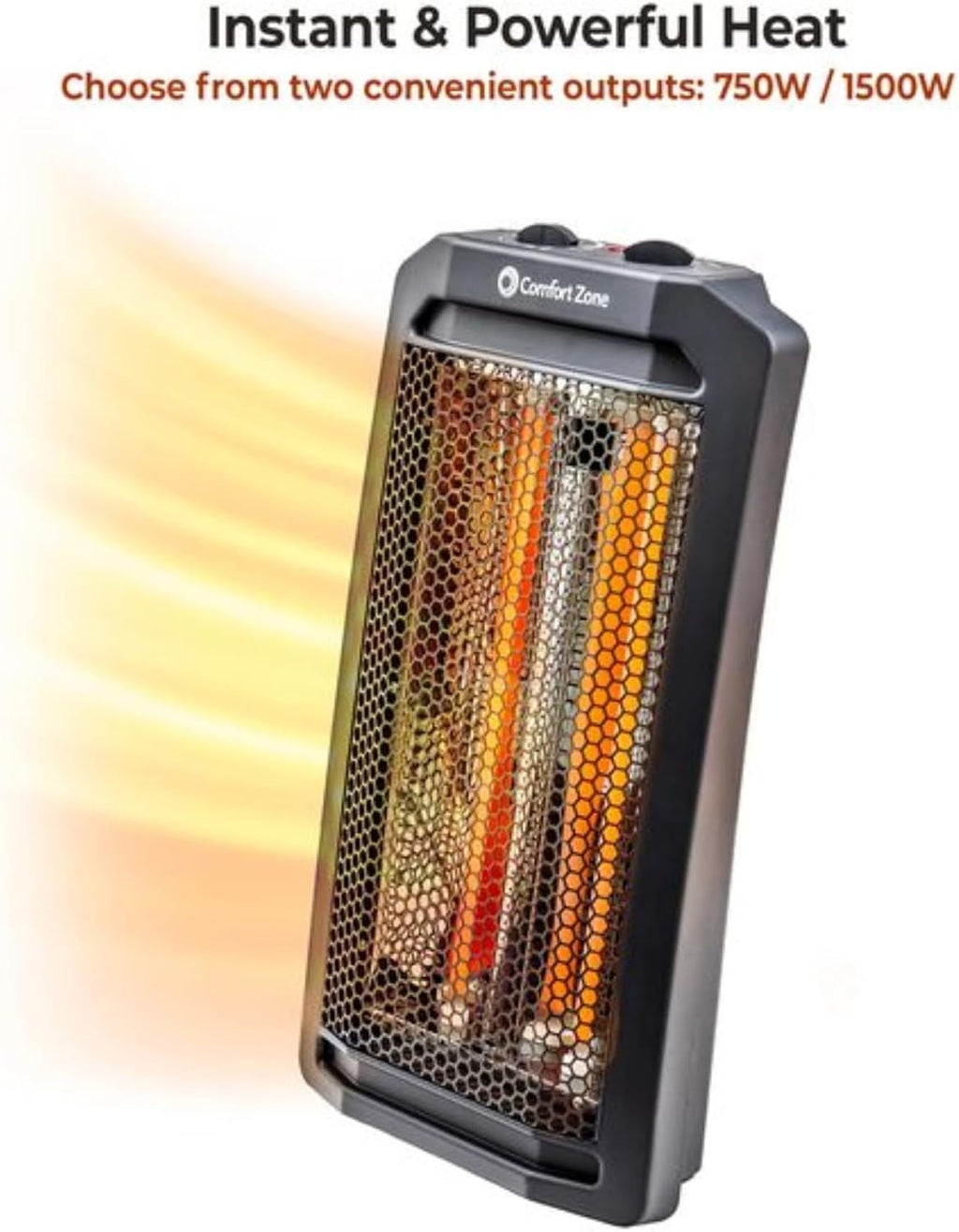 Comfort Zone Infrared Tower Heater, 1500W, Thermostat, 2 Settings