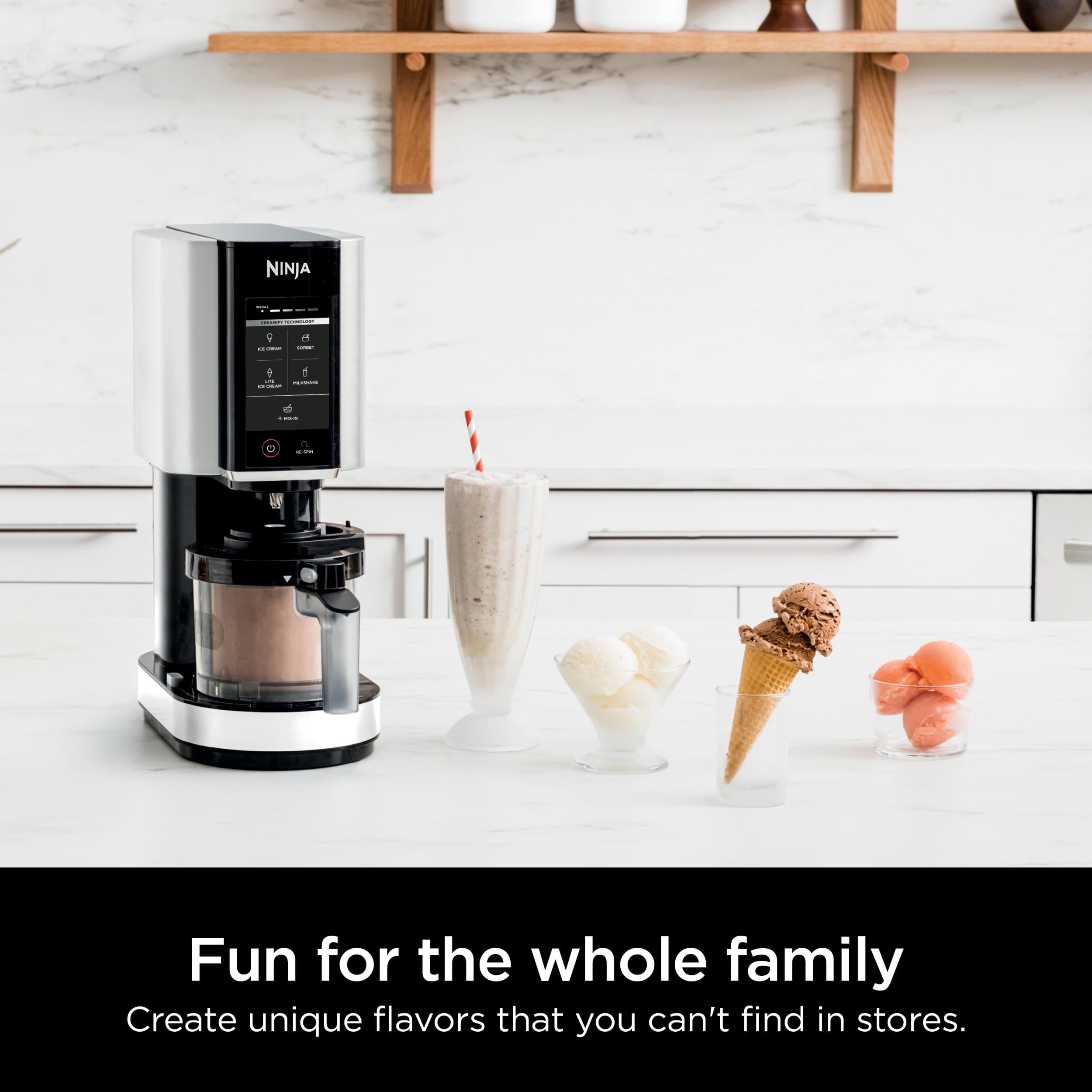 Ninja CREAMi Ice Cream Maker, for Gelato, Mix-ins, Milkshakes, Sorbet, Smoothie Bowls & More, 5 One-Touch Programs, with (2) 16 oz Pint Containers & Lids, Perfect for Kids, White, NC300WH