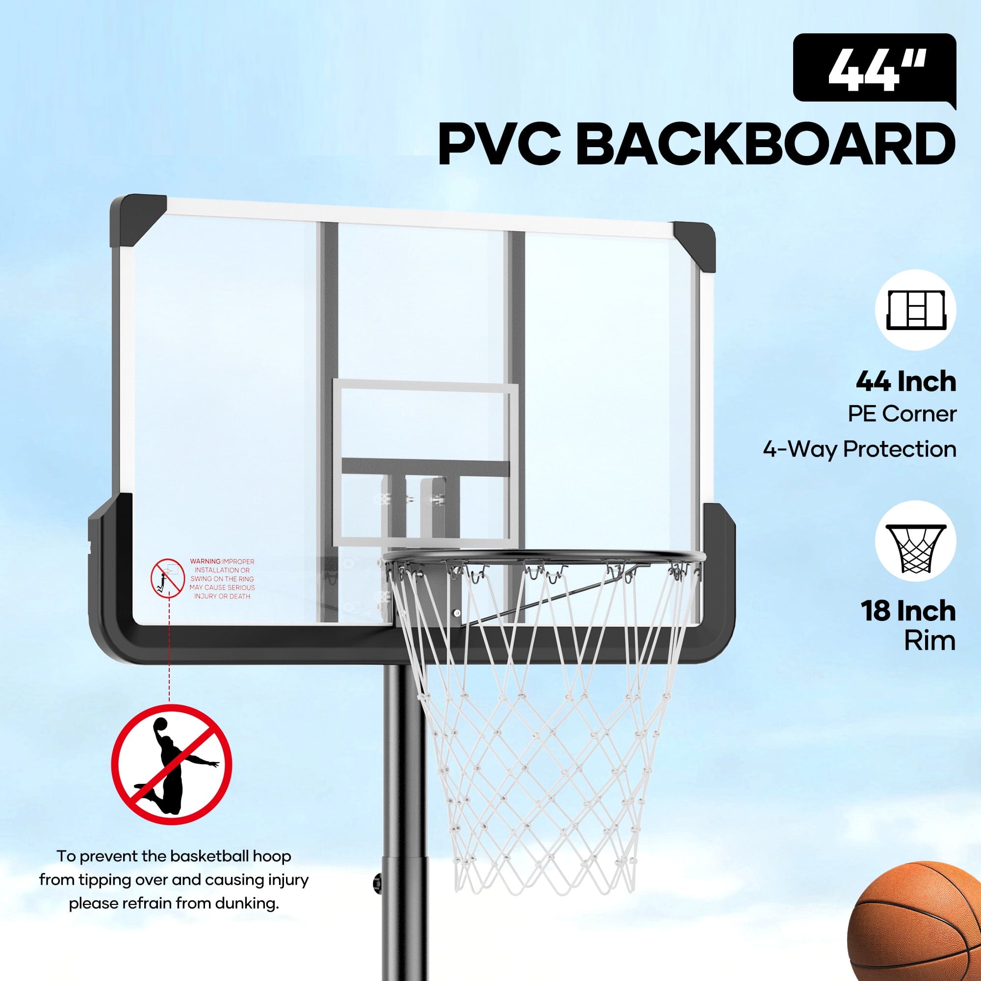 MaxKare 44In Basketball Hoop 7.5 ft to 10 ft Height Upgrade Large Base Portable Basketball Goal System with Quick Adjustment for Full Range of Players Indoor Outdoor Use