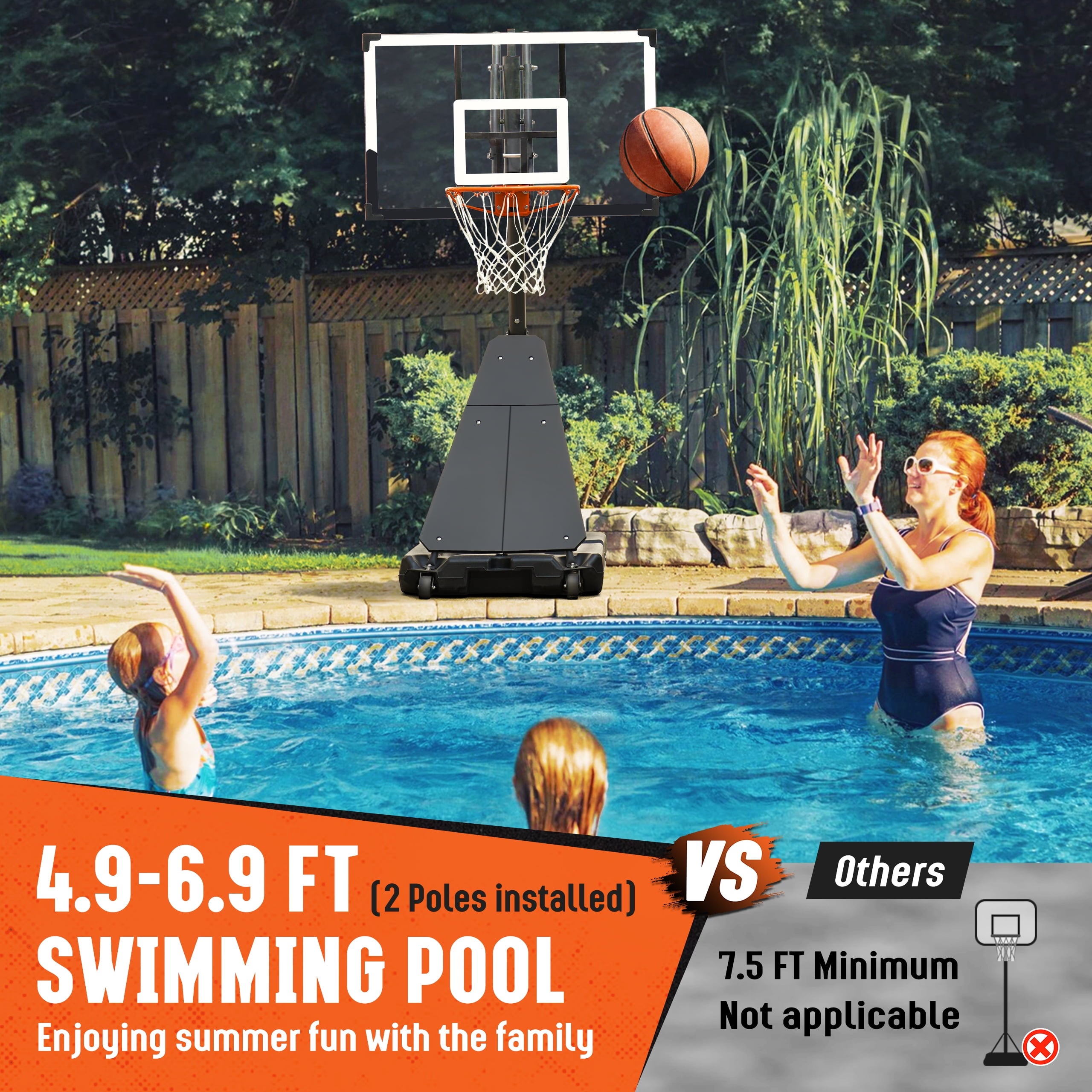 SERAY Basketball Hoop with 4.9-10 feet Height Adjustable for Kids/Adults, Portable Basketball Goal with 44 inch Backboard and 2 Wheels for Outdoor/Indoor Sports