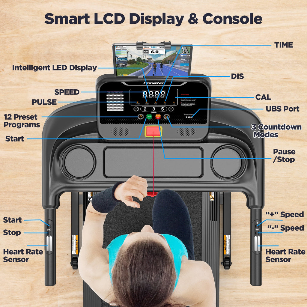 Treadmill for Home, Portable Folding Electric Exercise Treadmill with Adjustable Incline, APP Control, 64 Programs, 300 lb Capacity, 7.5MPH, Bluetooth Speakers, Running Walking Jogging, 12/23 Update