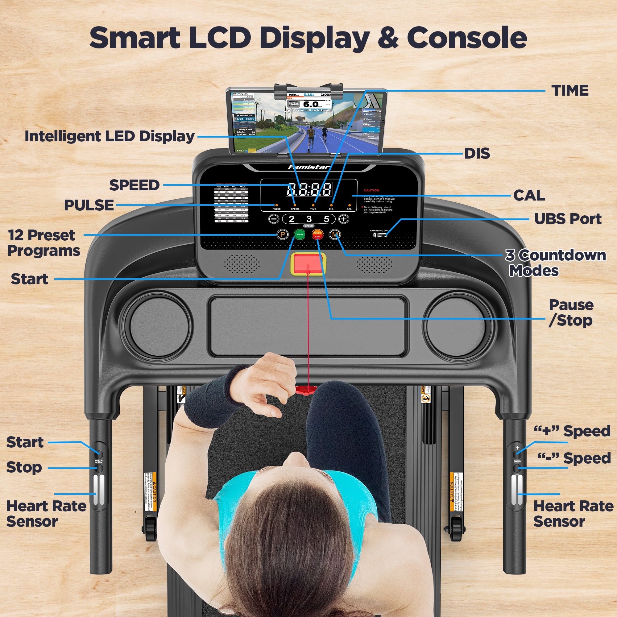Treadmill for Home, Portable Folding Electric Exercise Treadmill with Adjustable Incline, APP Control, 64 Programs, 300 lb Capacity, 7.5MPH, Bluetooth Speakers, Running Walking Jogging, 12/23 Update