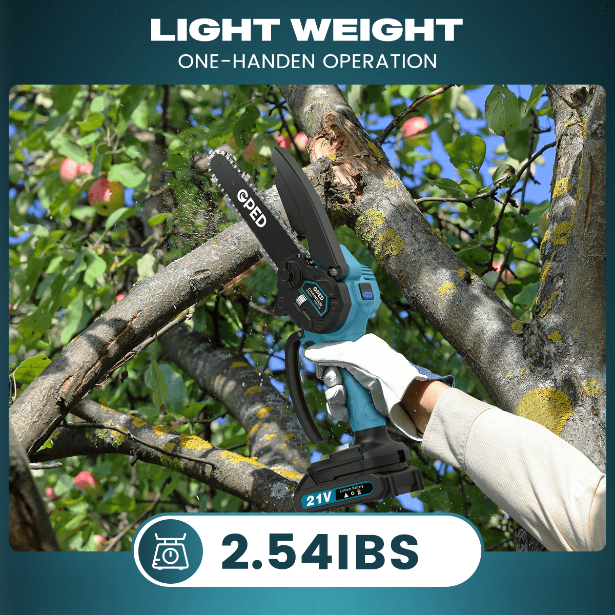 GPED Mini Chainsaw, 6 inch Portable Electric Chainsaw Cordless, Handheld Chain Saw Pruning Shears Chainsaw for Tree Branches, Courtyard, Household and Garden, Blue