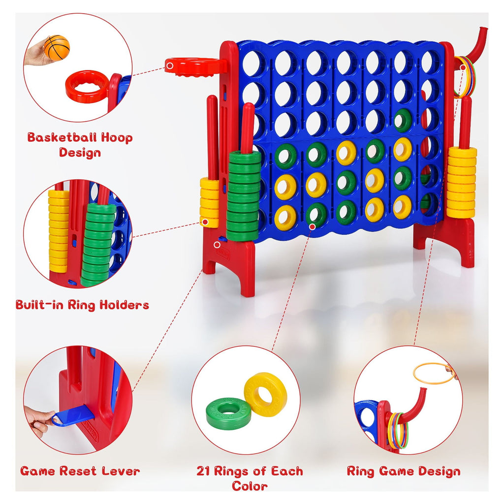 Costway 4-in-A Row Giant Game Set w/Basketball Hoop for Family Red