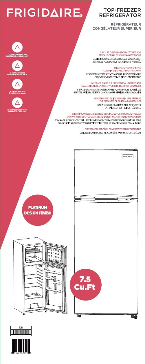 Frigidaire 7.5 Cu. ft. Refrigerator, Platinum Series, Standard Door Style - Stainless Look