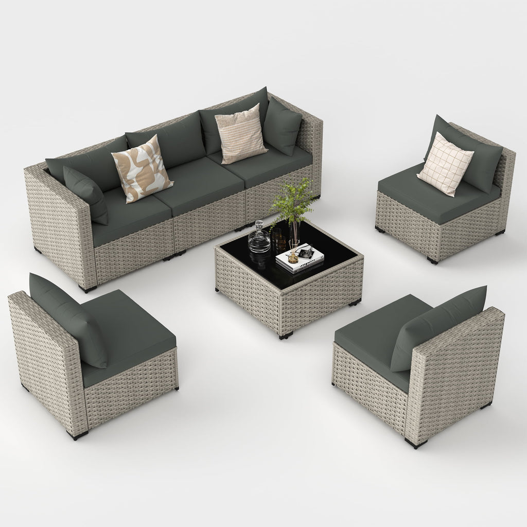 7 Pieces Patio Conversation Set, Outdoor Sectional PE Rattan Wicker Furniture Seat,Dark Gray
