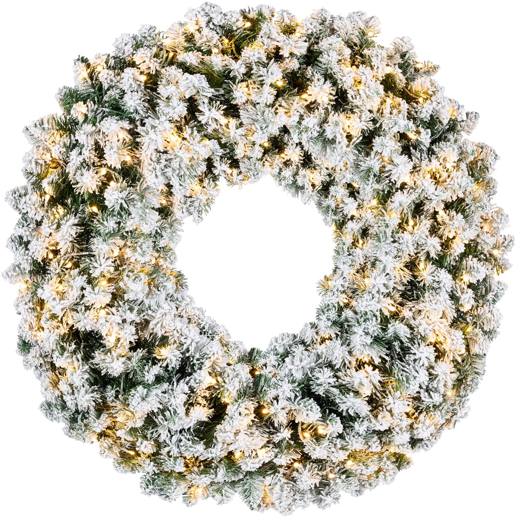 Best Choice Products 30in Artificial Pre-Lit Flocked Fir Christmas Wreath Decoration w/ 100 2-in-1 LED Lights, 220 Tips