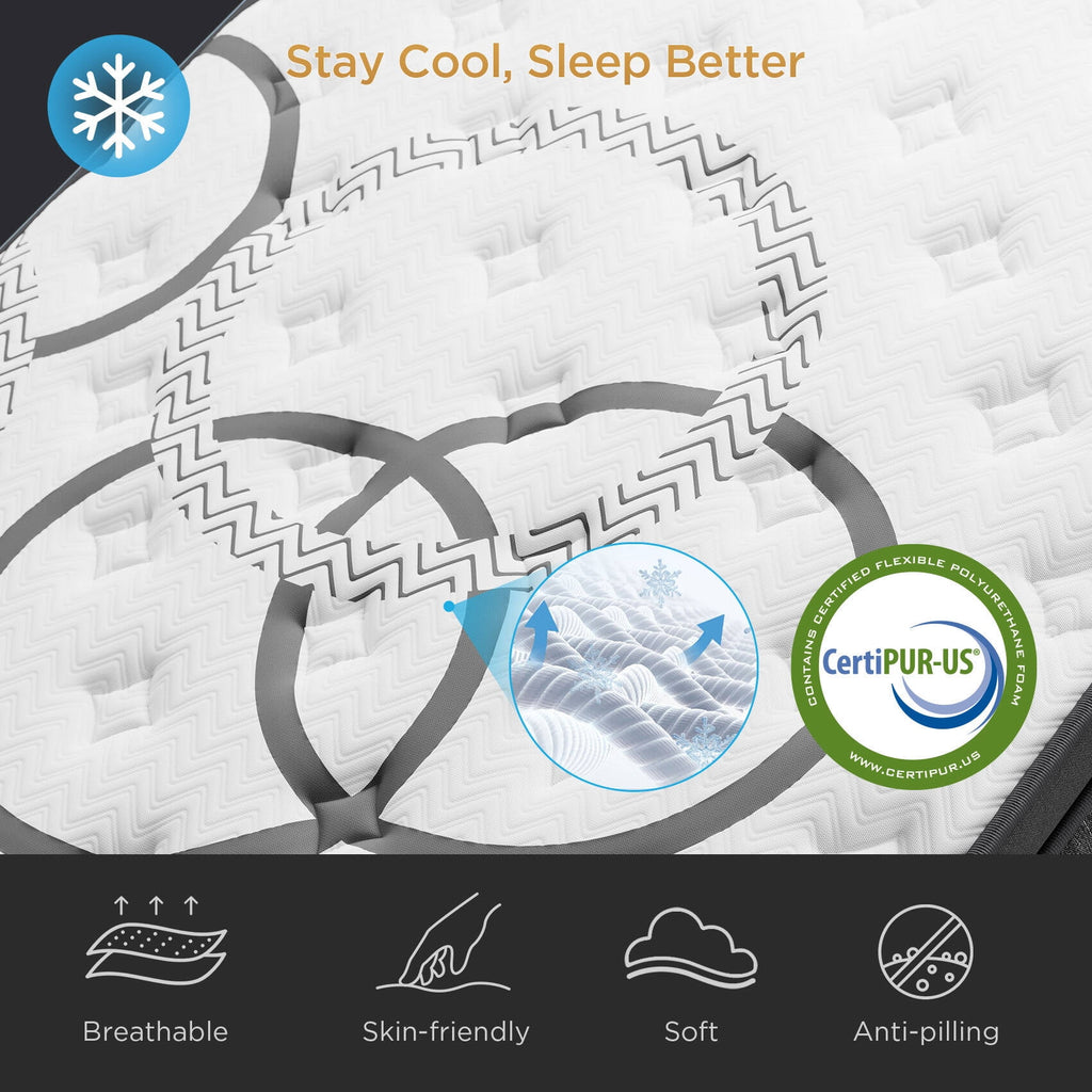 GREOO Queen Mattress 12" Hybrid Gel Memory Foam Mattress with Individually Wrapped Pocket Coils, Medium Firm Support, Pressure Relief, Mattress in a Box