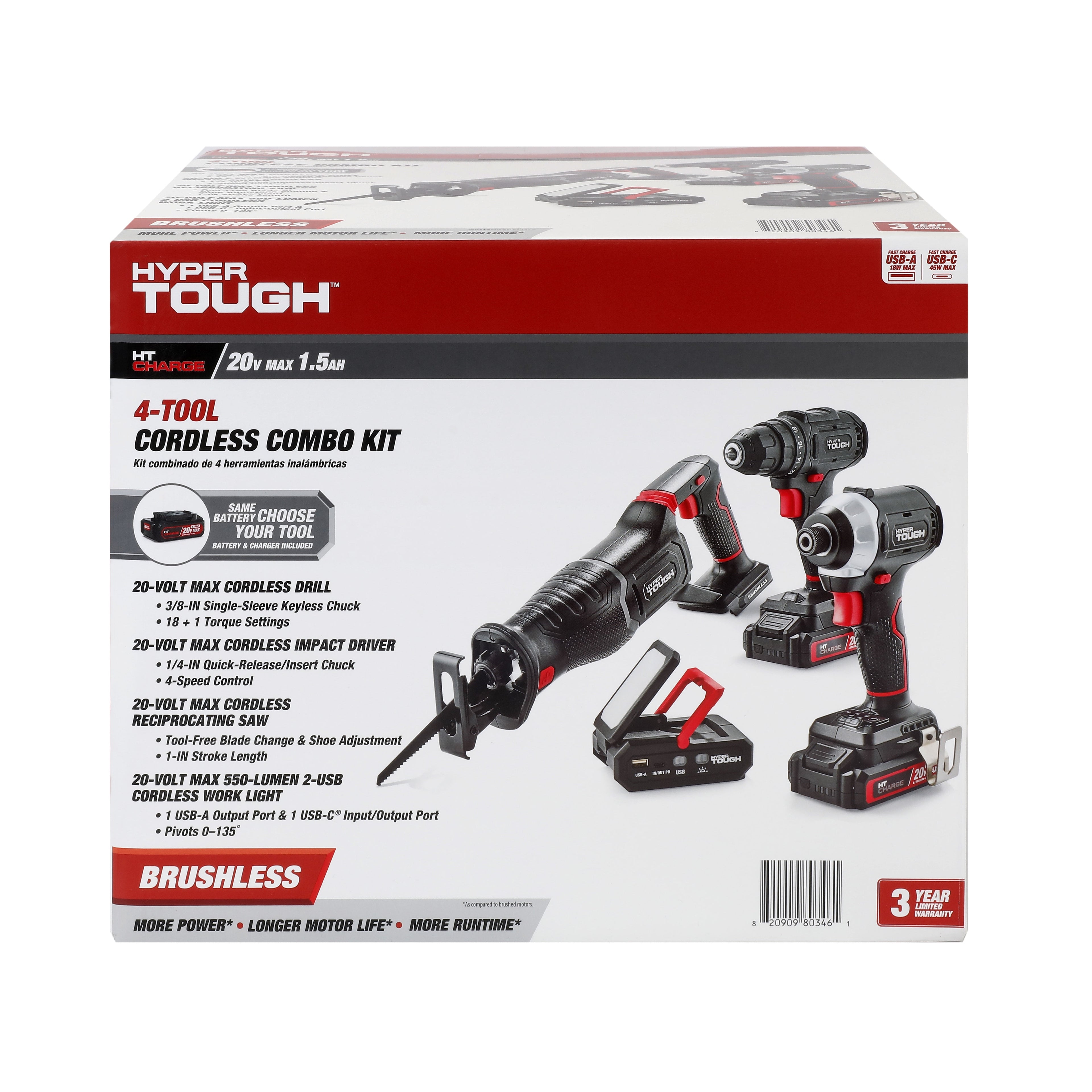 Hyper Tough 20V Brushless 4-Tool Combo Kit