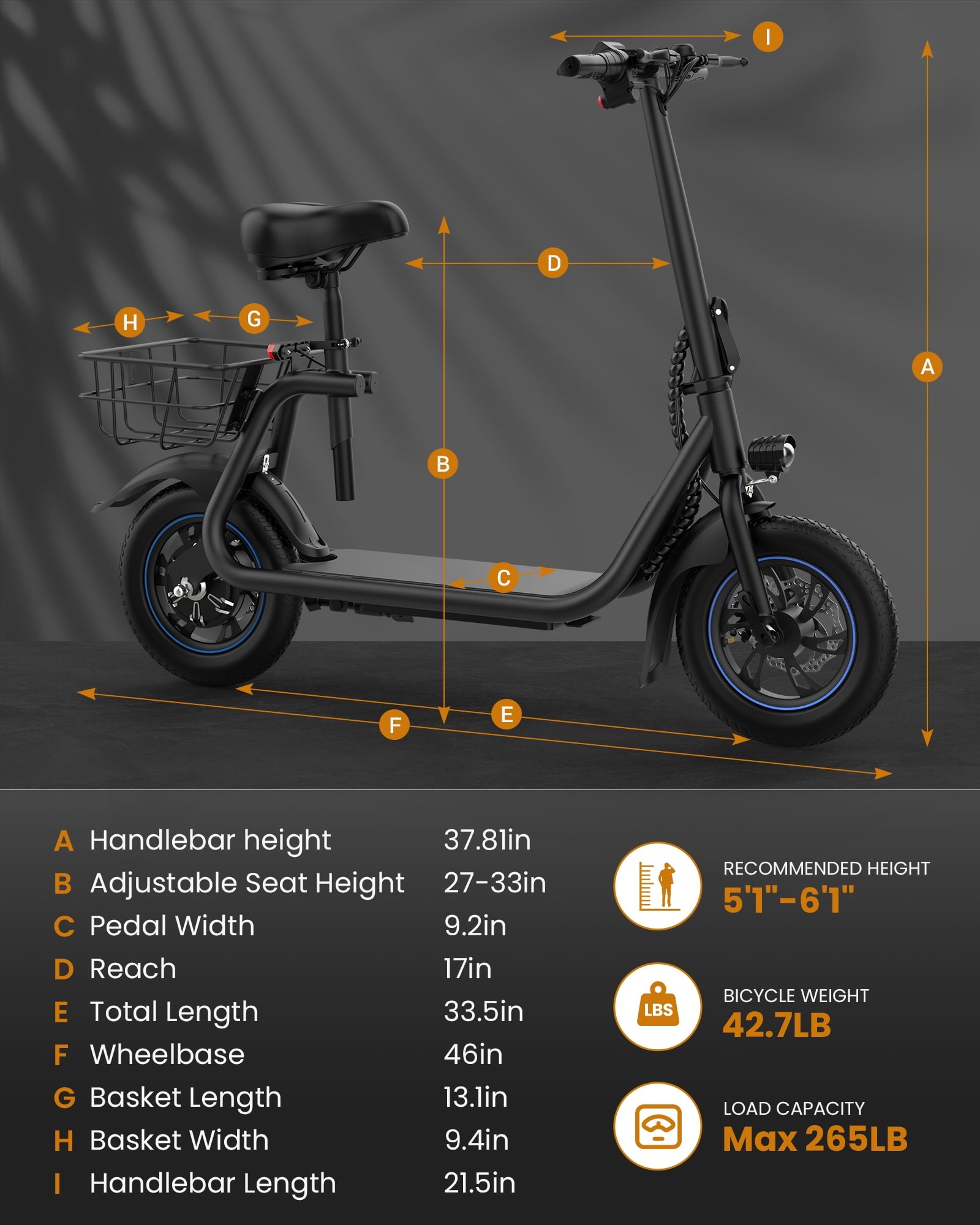 MIHOVER 450W Electric Scooter with Seat, Commuter Electric Scooter for Adult with Basket & Free Phone Holder & Steel Cable Lock & Inner Tube- up to 21 Miles 15.5MPH-Black