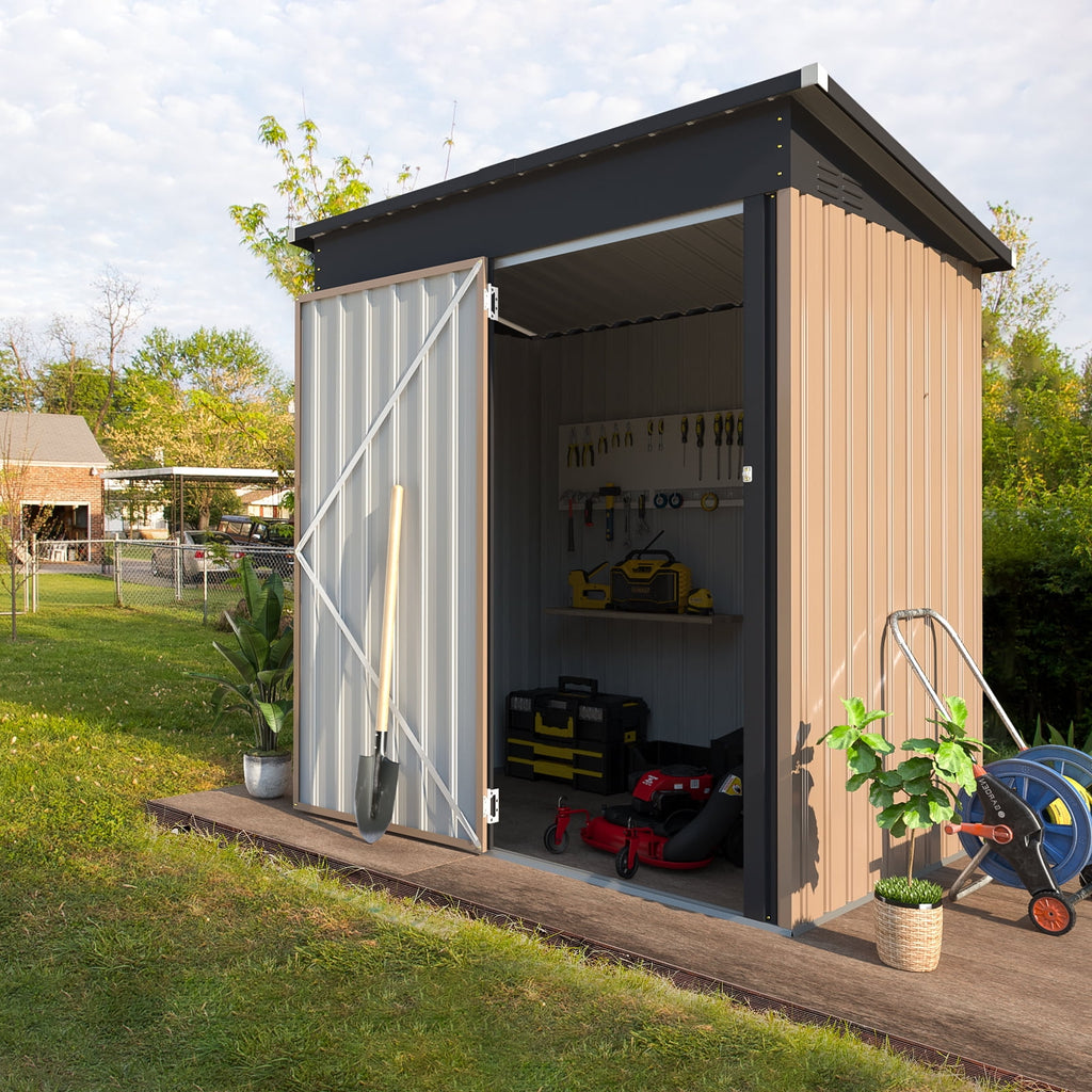 YODOLLA 5 x 3 ft. Outdoor Metal Steel Storage Shed with Sliding Roof & Lockable Door for Backyard, Garden
