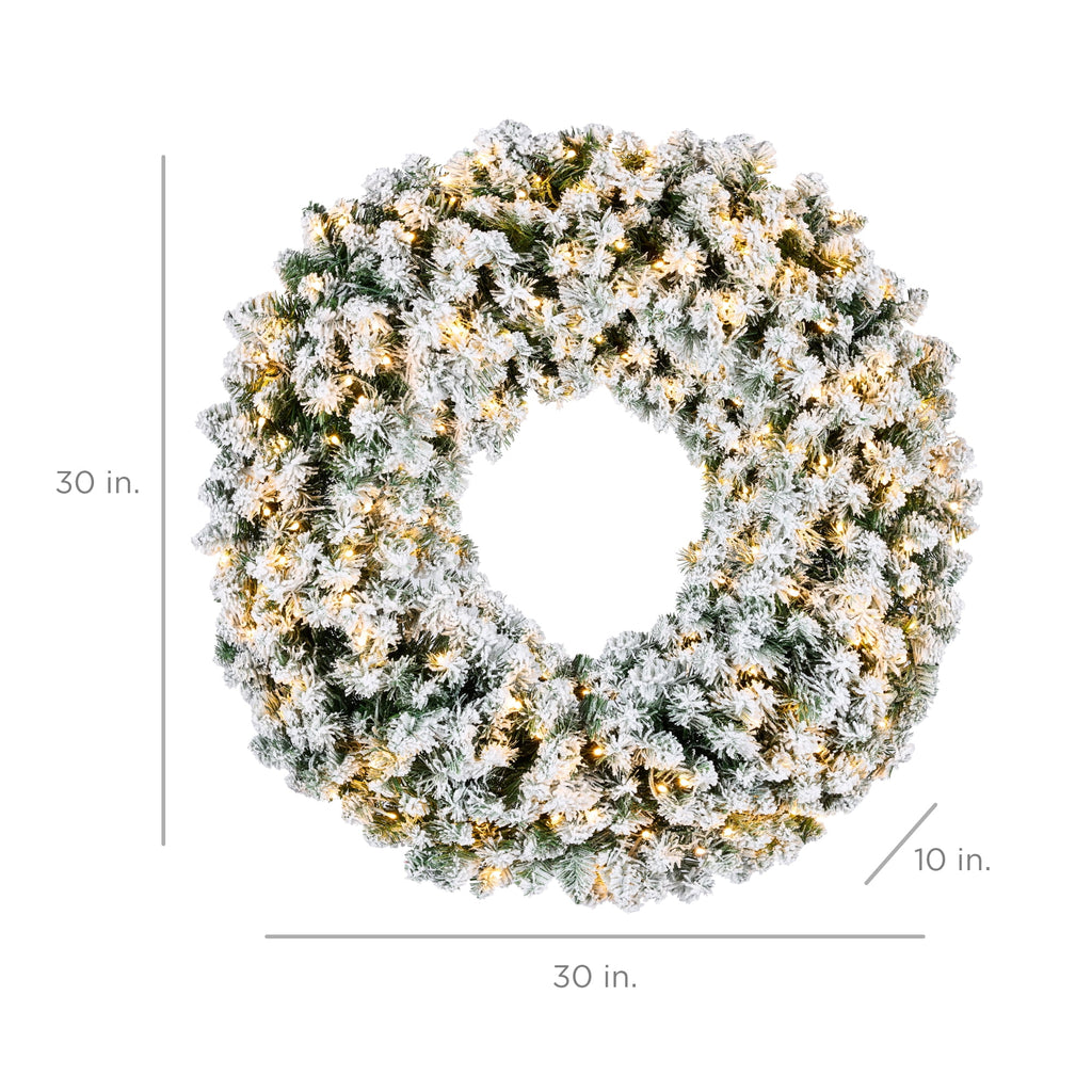 Best Choice Products 30in Artificial Pre-Lit Flocked Fir Christmas Wreath Decoration w/ 100 2-in-1 LED Lights, 220 Tips