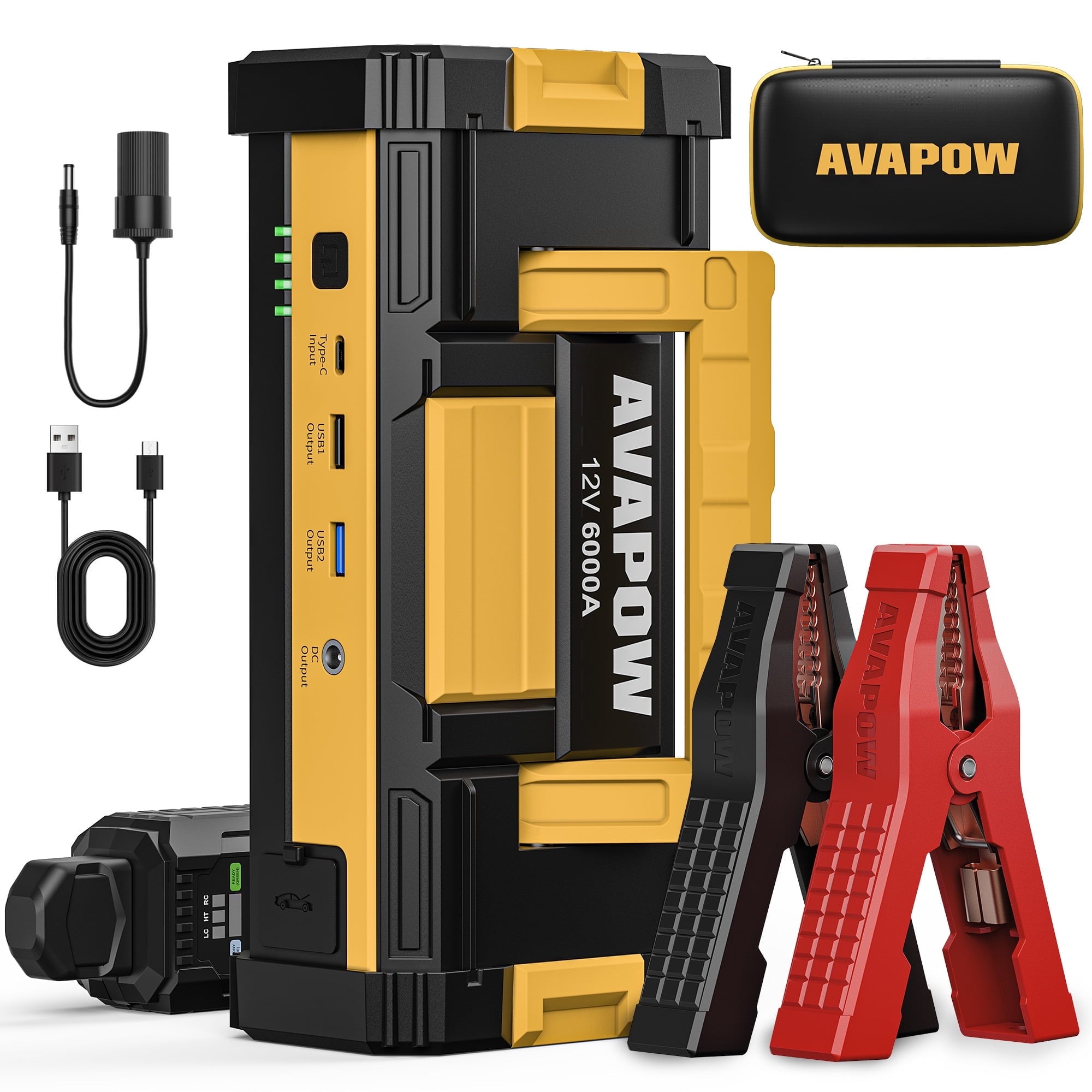 AVAPOW 6000A Car Battery Jump Starter(for All Gas or up to 12L Diesel) Powerful Car Jump Starter with Dual USB Quick Charge and DC Output,12V Jump Pack with Built-in LED Bright Light