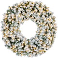Best Choice Products 30in Artificial Pre-Lit Flocked Fir Christmas Wreath Decoration w/ 100 2-in-1 LED Lights, 220 Tips