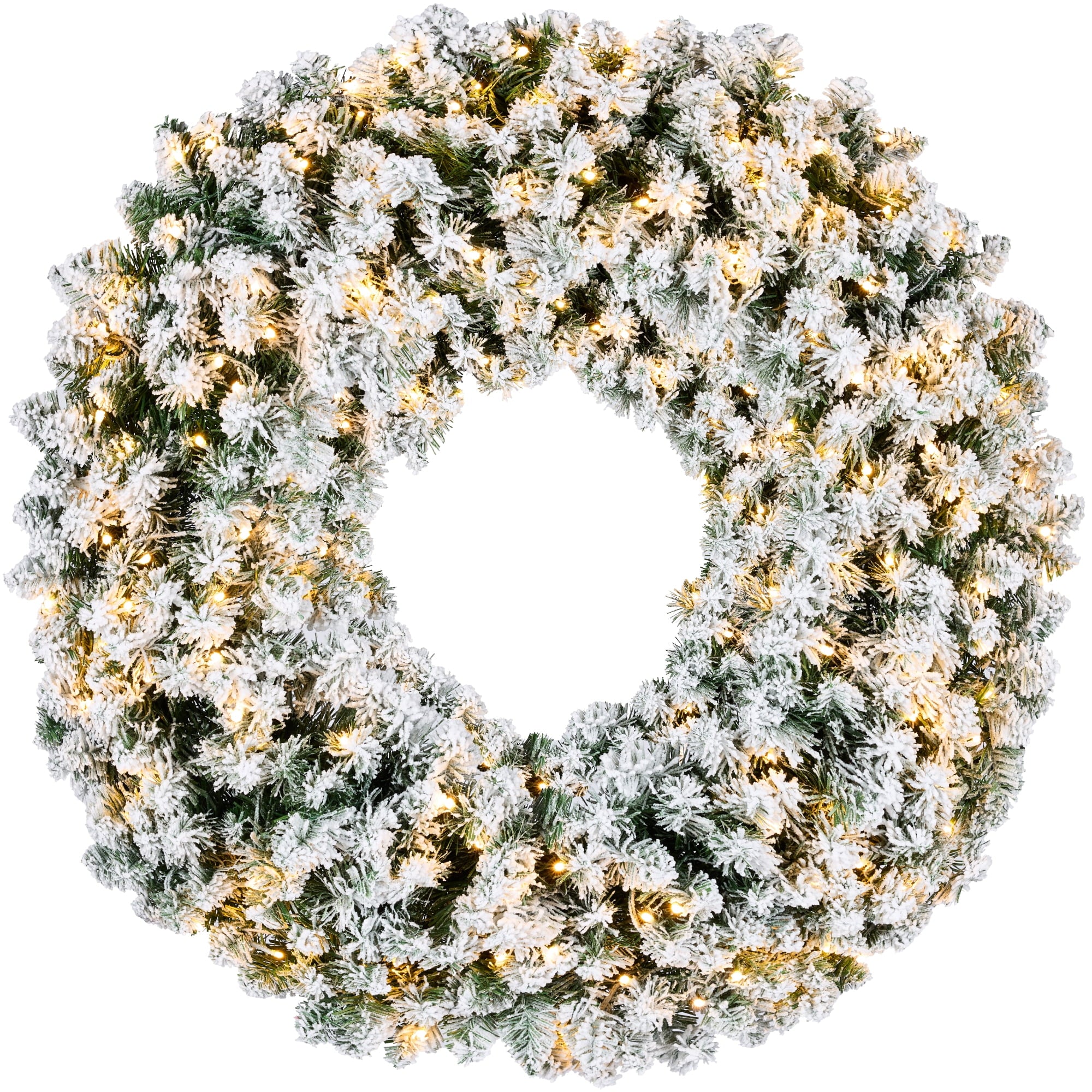 Best Choice Products 30in Artificial Pre-Lit Flocked Fir Christmas Wreath Decoration w/ 100 2-in-1 LED Lights, 220 Tips