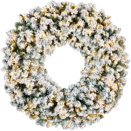 Best Choice Products 30in Artificial Pre-Lit Flocked Fir Christmas Wreath Decoration w/ 100 2-in-1 LED Lights, 220 Tips
