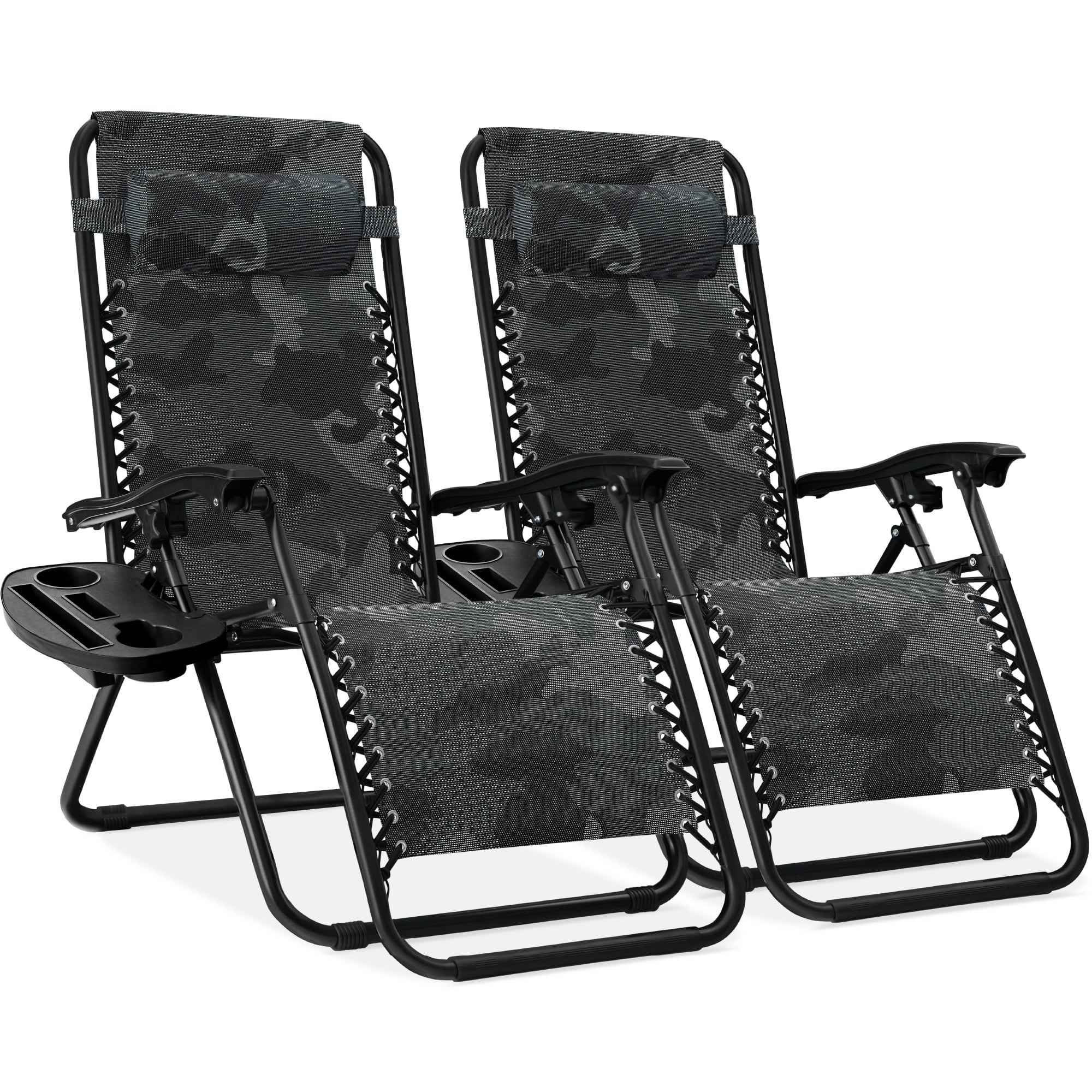 Best Choice Products Set of 2 Zero Gravity Lounge Chair Recliners for Patio, Pool w/ Cup Holder Tray - Gray