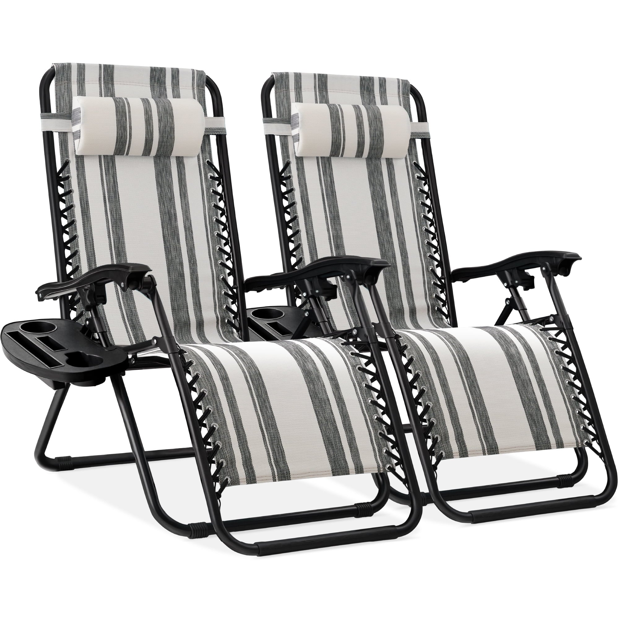 Best Choice Products Set of 2 Zero Gravity Lounge Chair Recliners for Patio, Pool w/ Cup Holder Tray - Gray