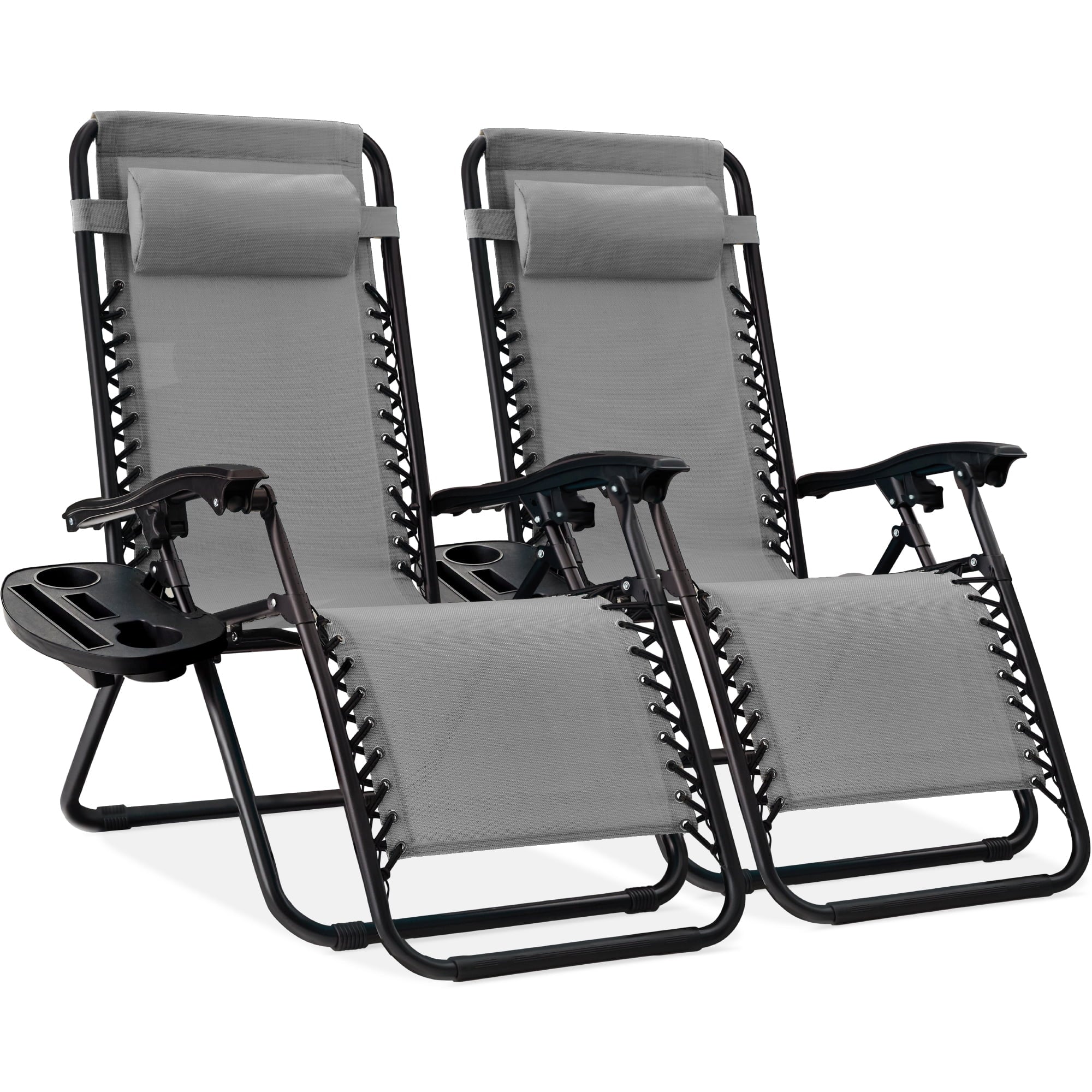Best Choice Products Set of 2 Zero Gravity Lounge Chair Recliners for Patio, Pool w/ Cup Holder Tray - Gray