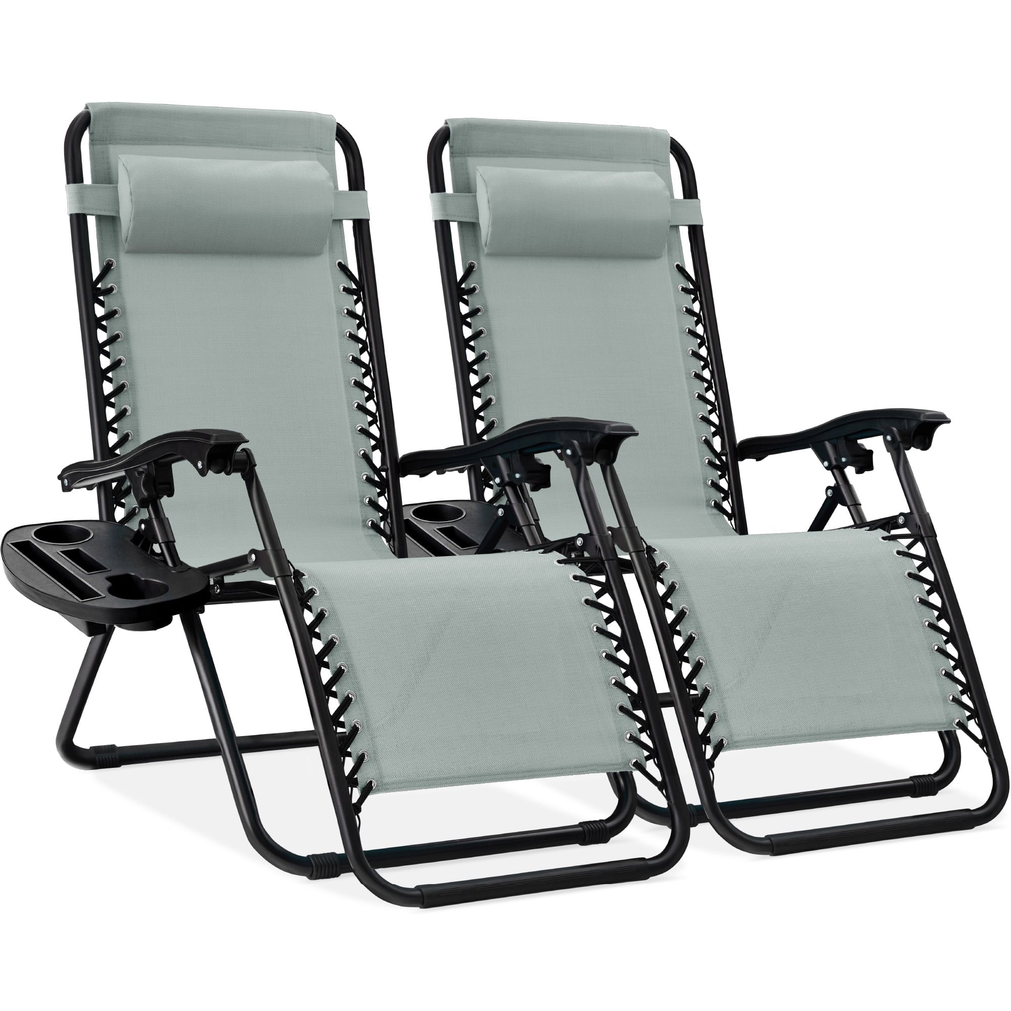 Best Choice Products Set of 2 Zero Gravity Lounge Chair Recliners for Patio, Pool w/ Cup Holder Tray - Gray