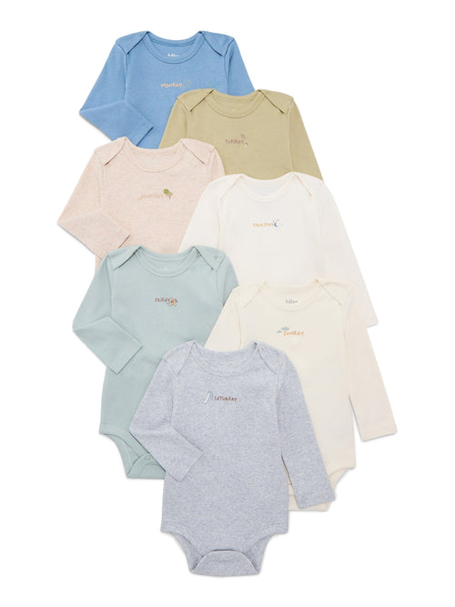 Bliss by Garanimals Baby Boys or Girls Cotton Days of the Week Bodysuits Set, 7-Piece, Sizes 0M-18M