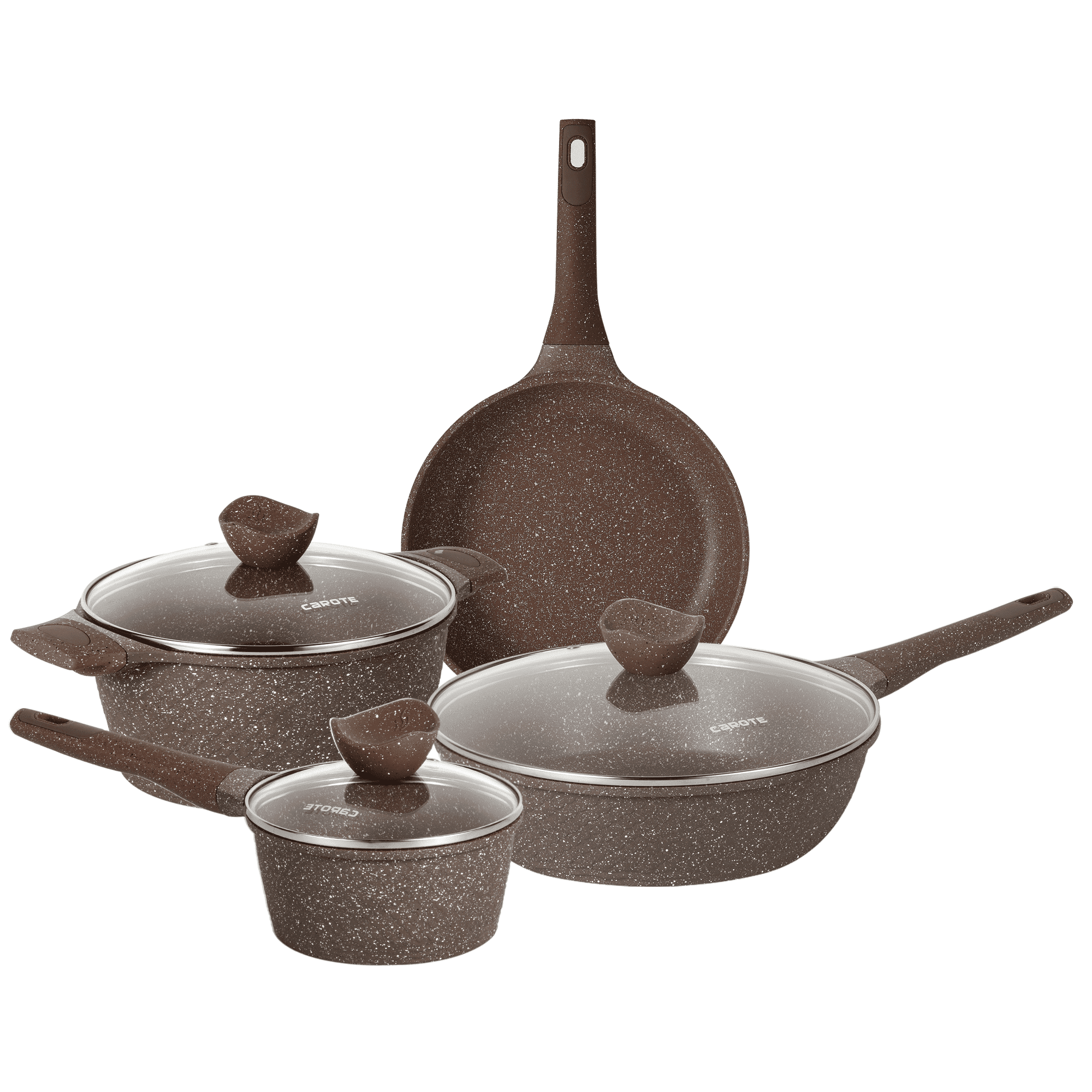 Carote Nonstick Granite Cookware Sets, 8Pcs Brown Pots and Pans, Induction Kitchen Cooking Set