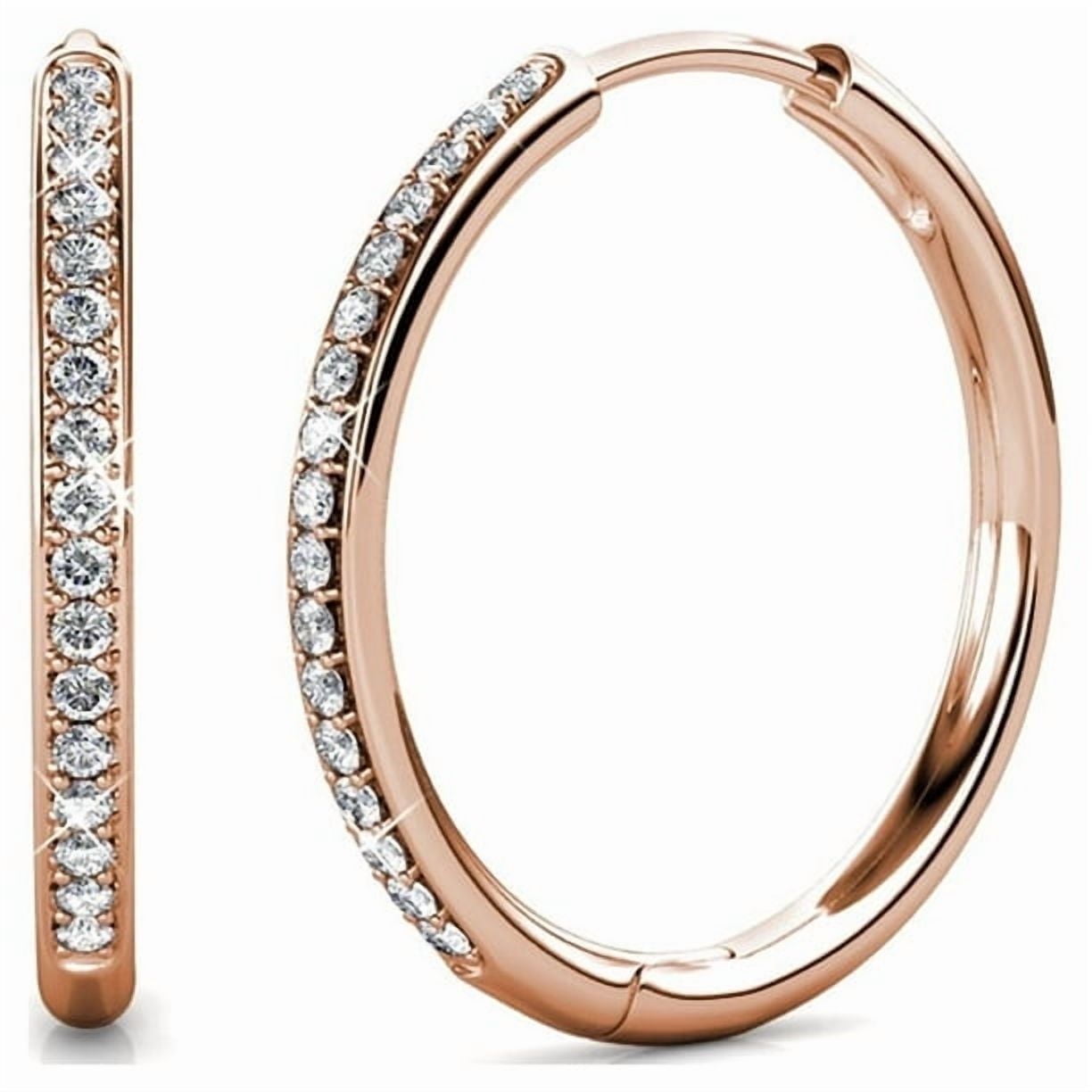 Cate & Chloe Bianca 18k White Gold Plated 25mm Hoop Earrings with Swarovski Crystals for Women
