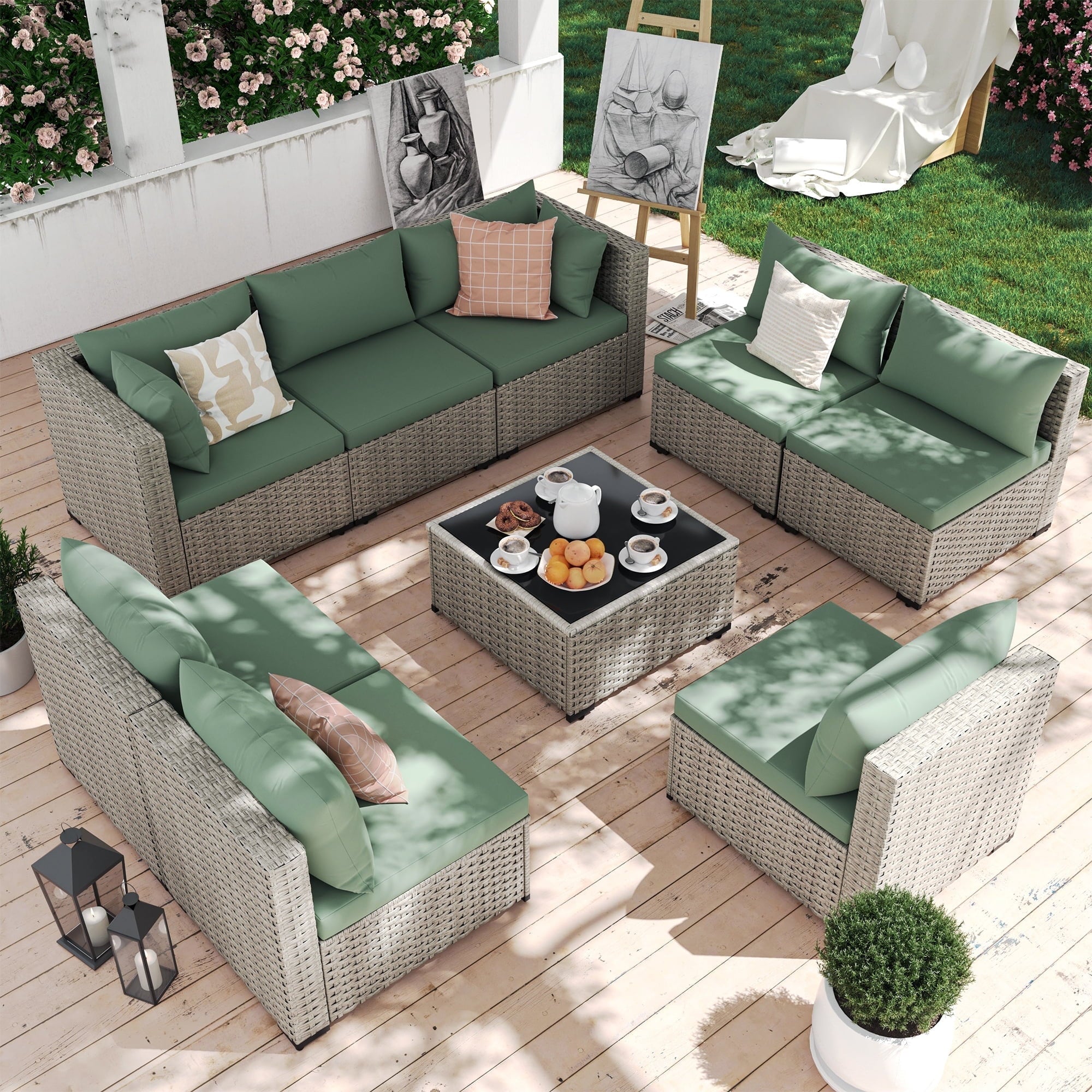 7 Pieces Patio Conversation Set, Outdoor Sectional PE Rattan Wicker Furniture Seat,Dark Gray