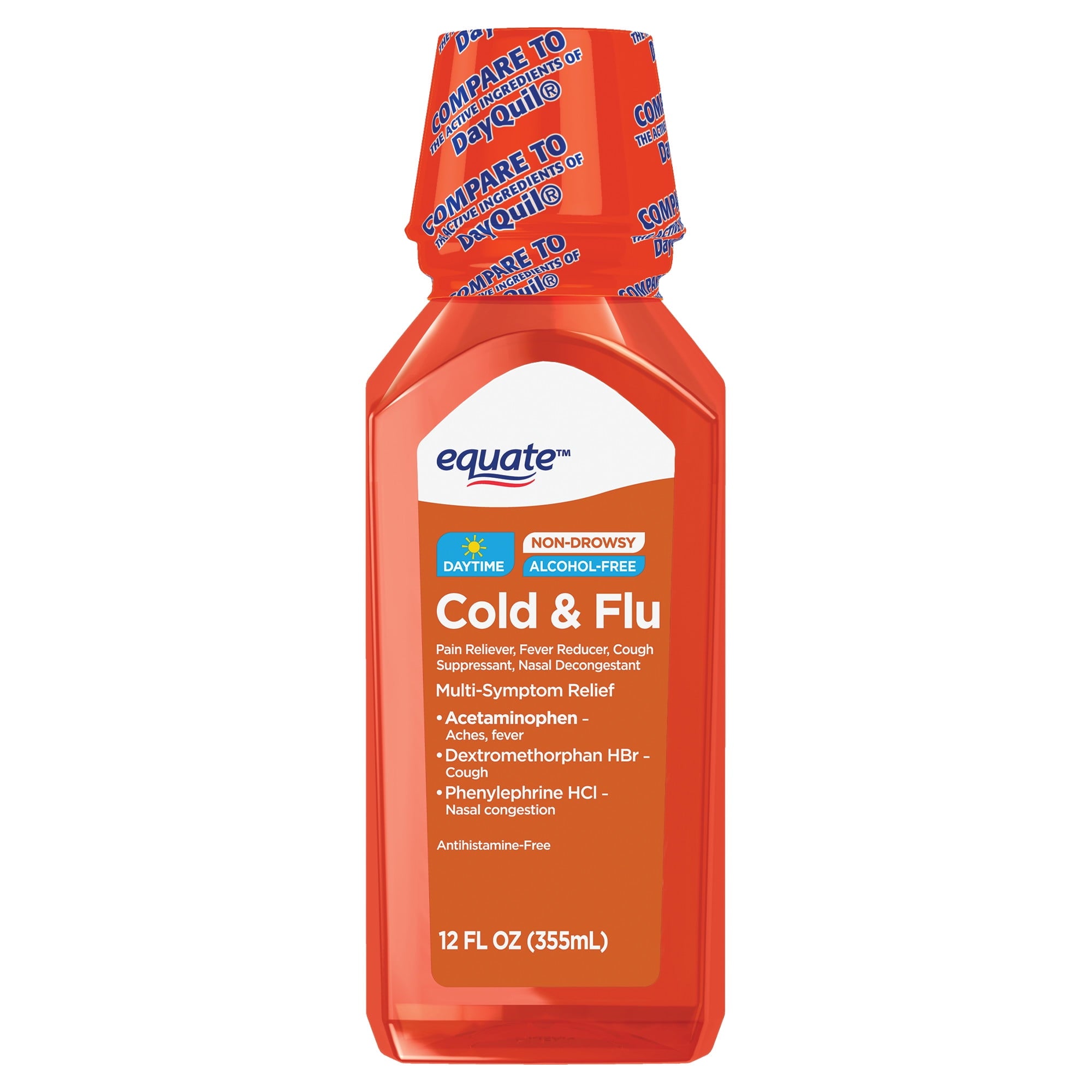 Equate Daytime Cold and Flu Relief, Non-Drowsy, Multi-Symptom Medicine for Cough, 12 fl oz